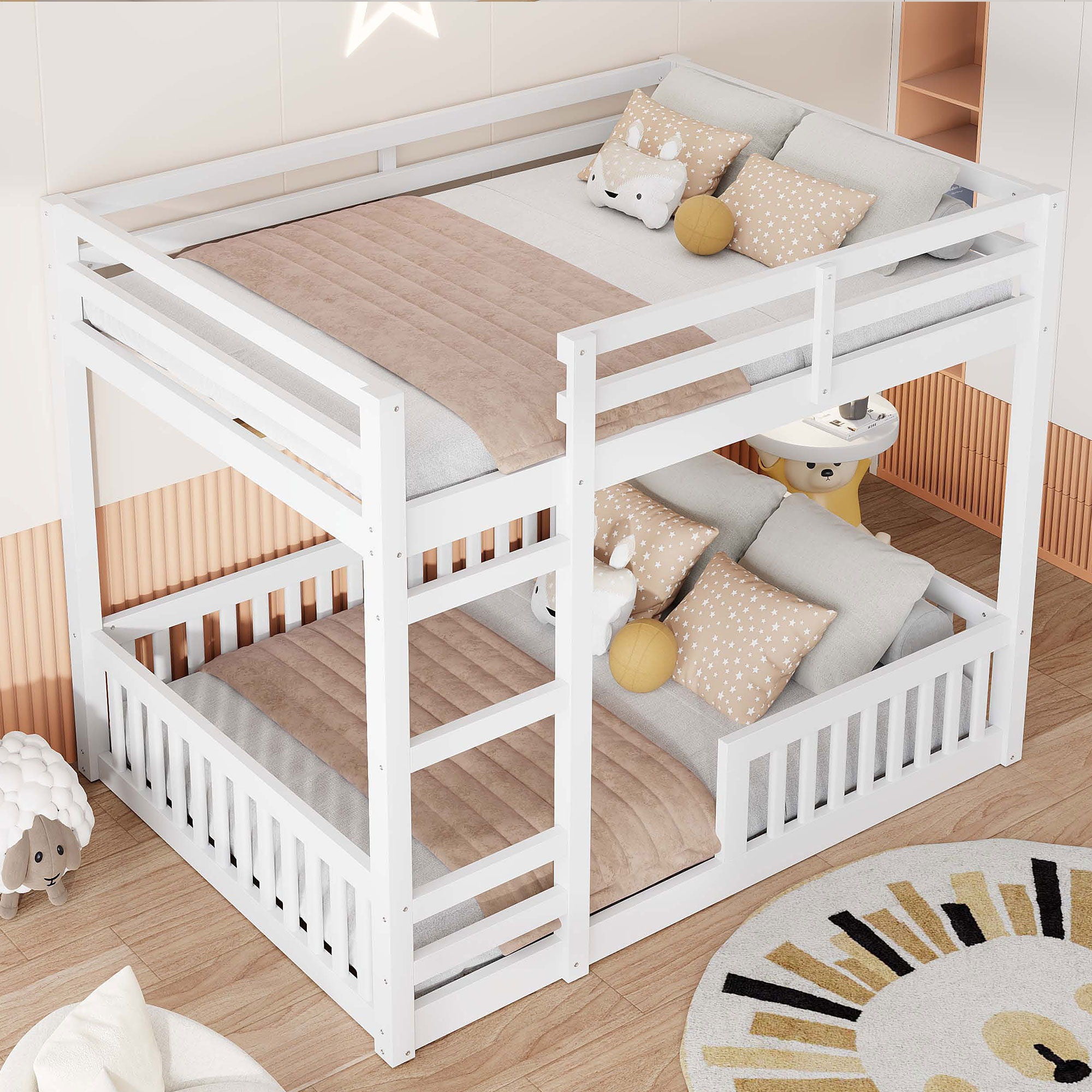Stylish Bunk Bed With Ladder And Guardrails