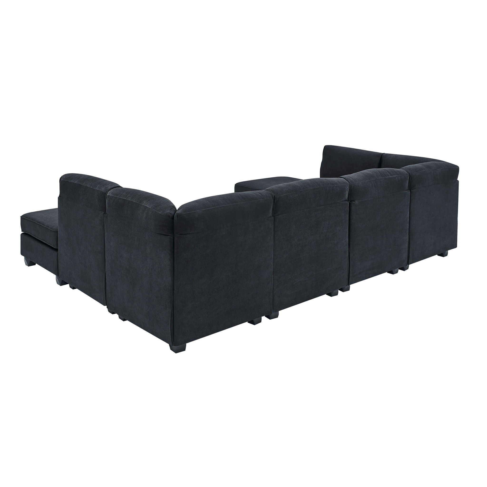Upholstered Modular Sectional, Customizable Layout, Removable Cushions - Black