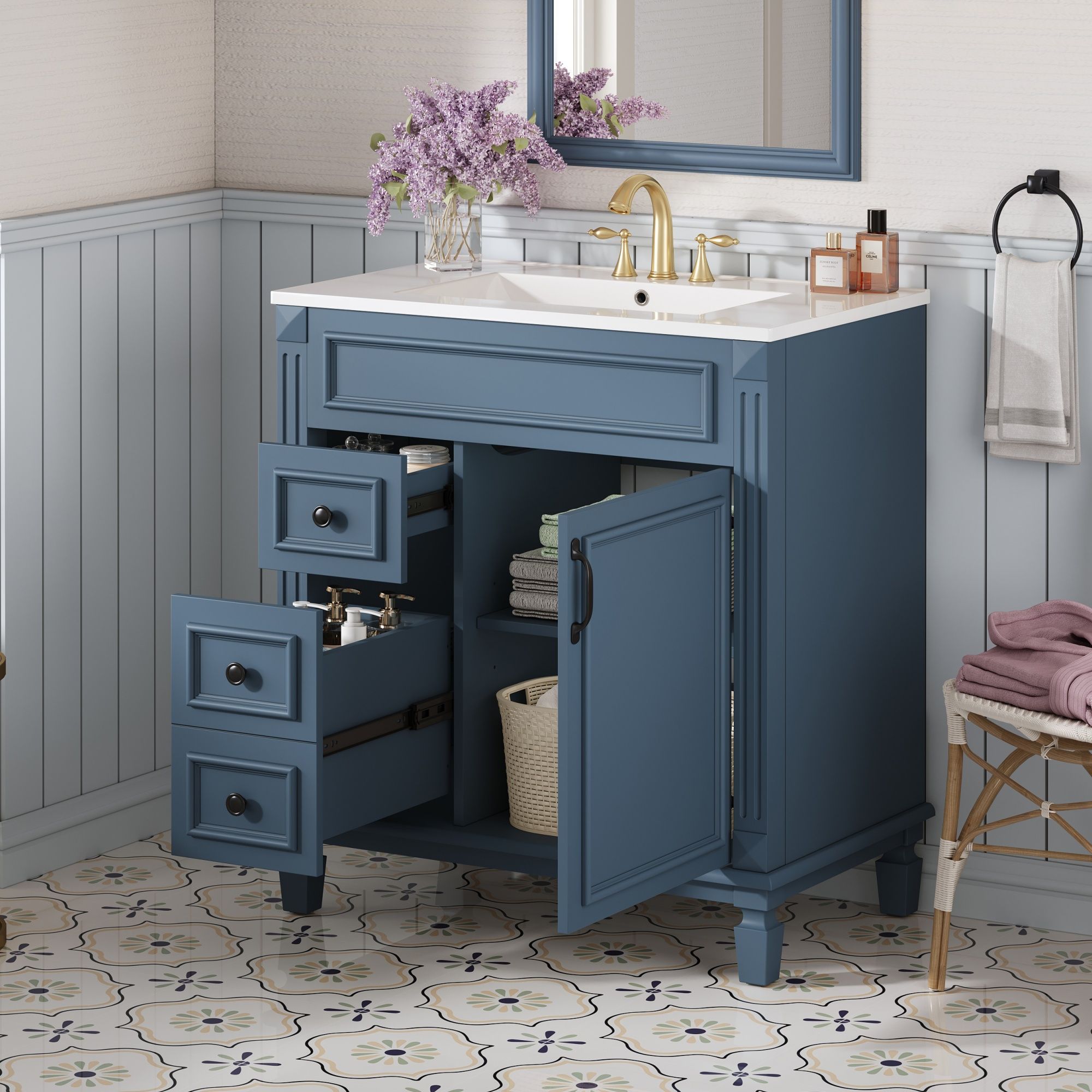 Bathroom Vanity With Sink, Cabinet With 2 Drawers And Adjustable Shelf
