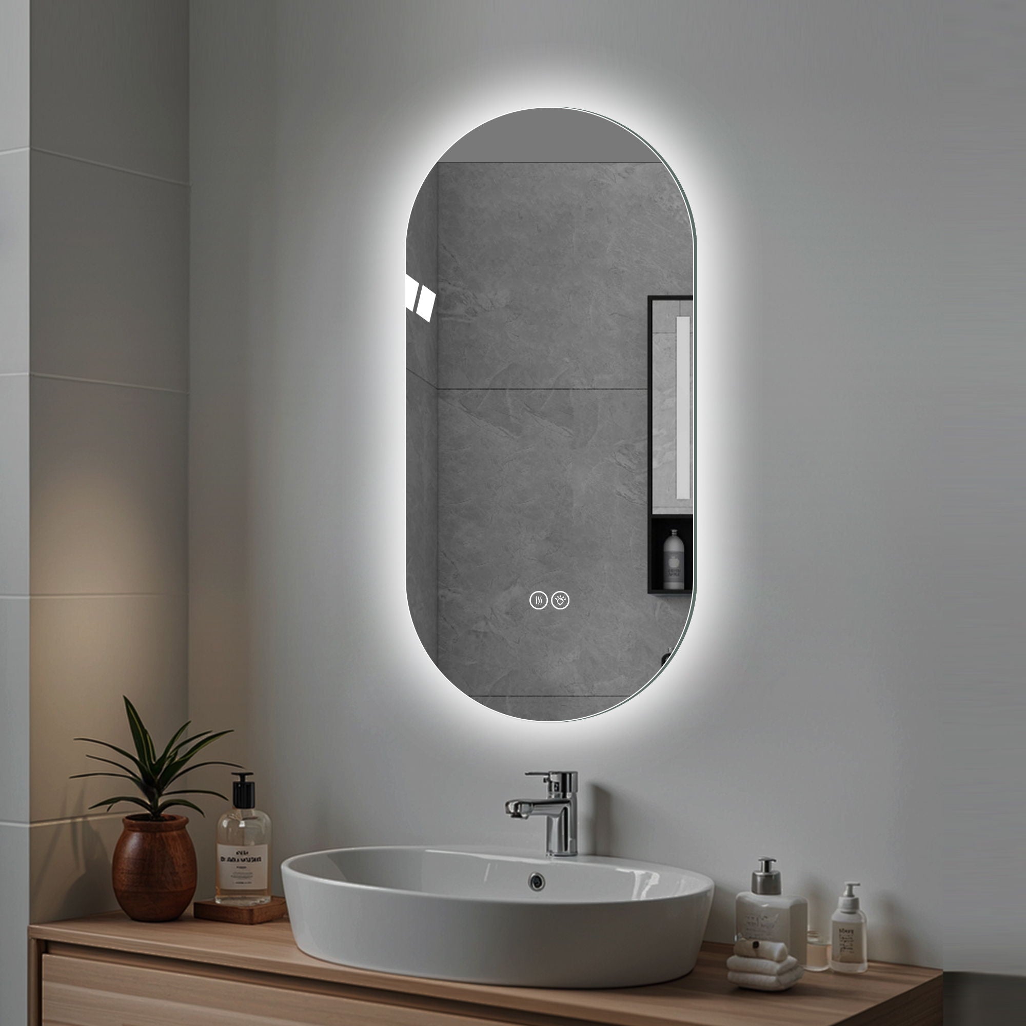 Smart Wall Mounted LED Touch Screen Mirror With Anti Fog Function And Adjustable Lighting - Antique Silver
