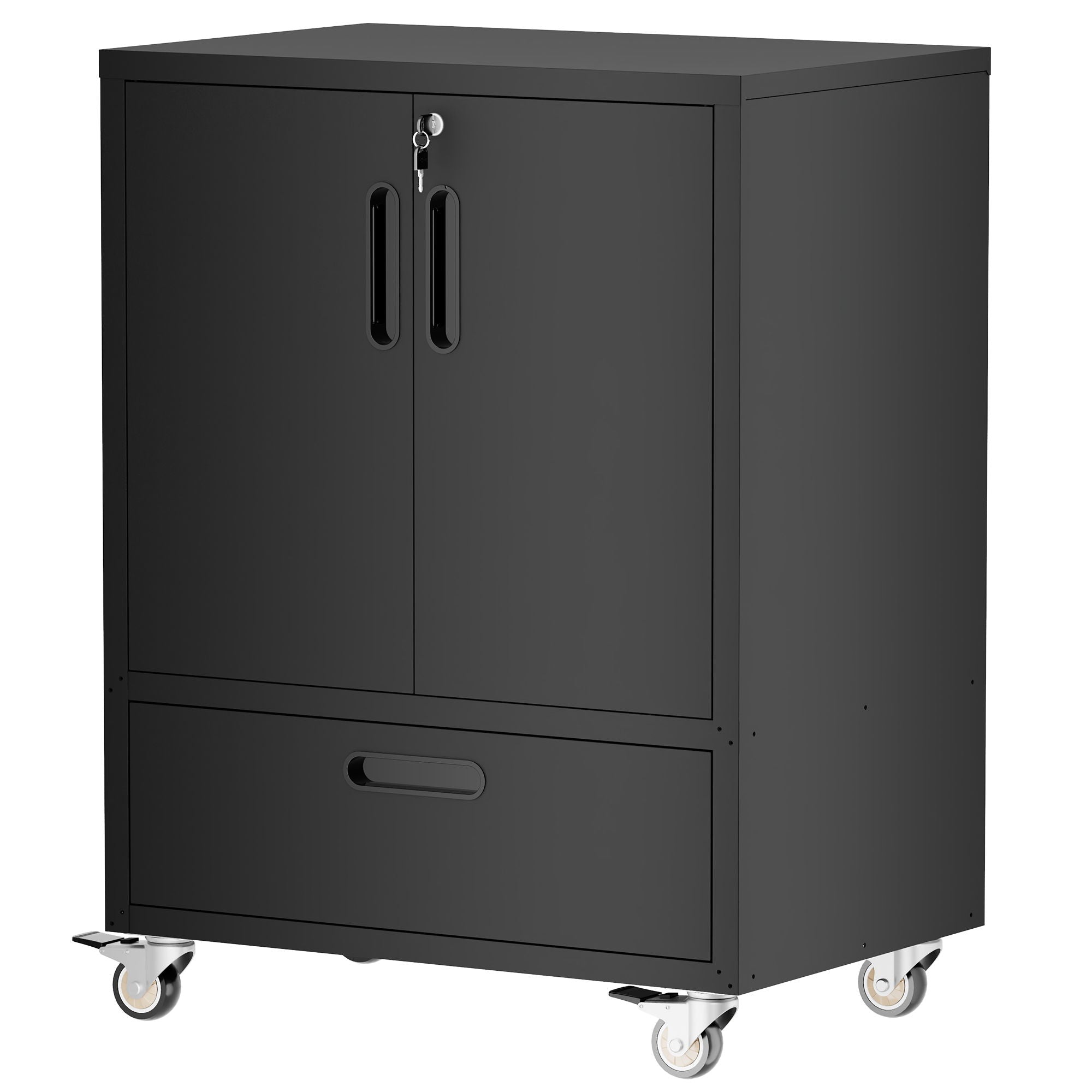 Mobile Tool Cart With Lockable Casters, Heavy-Duty Storage Organizer - Black