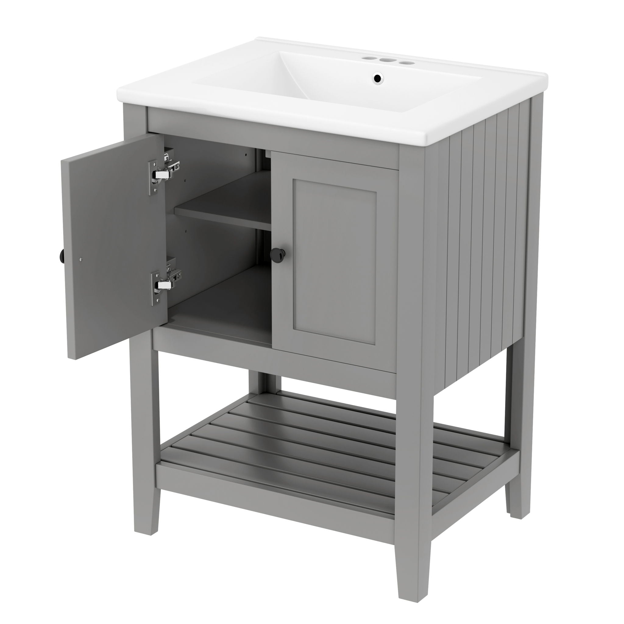 Modern Bathroom Vanity With Sink And Open Shelf