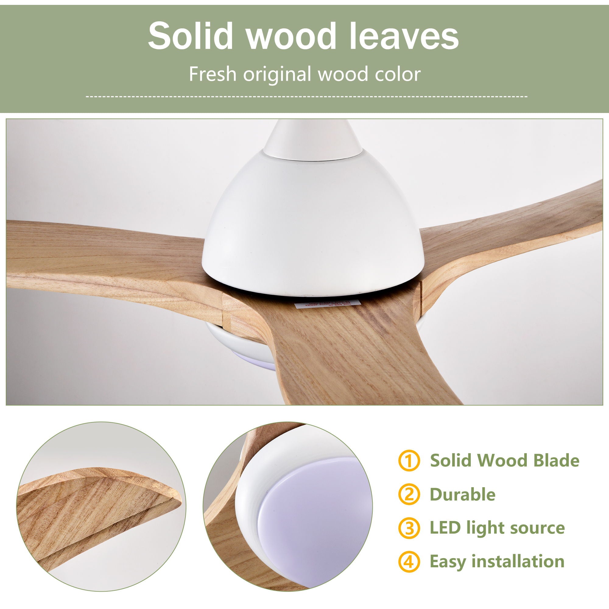 Indoor Outdoor Ceiling Fan With Light With Remote Control, Noiseless Reversible Motor, 6 Speed, 3 Color
