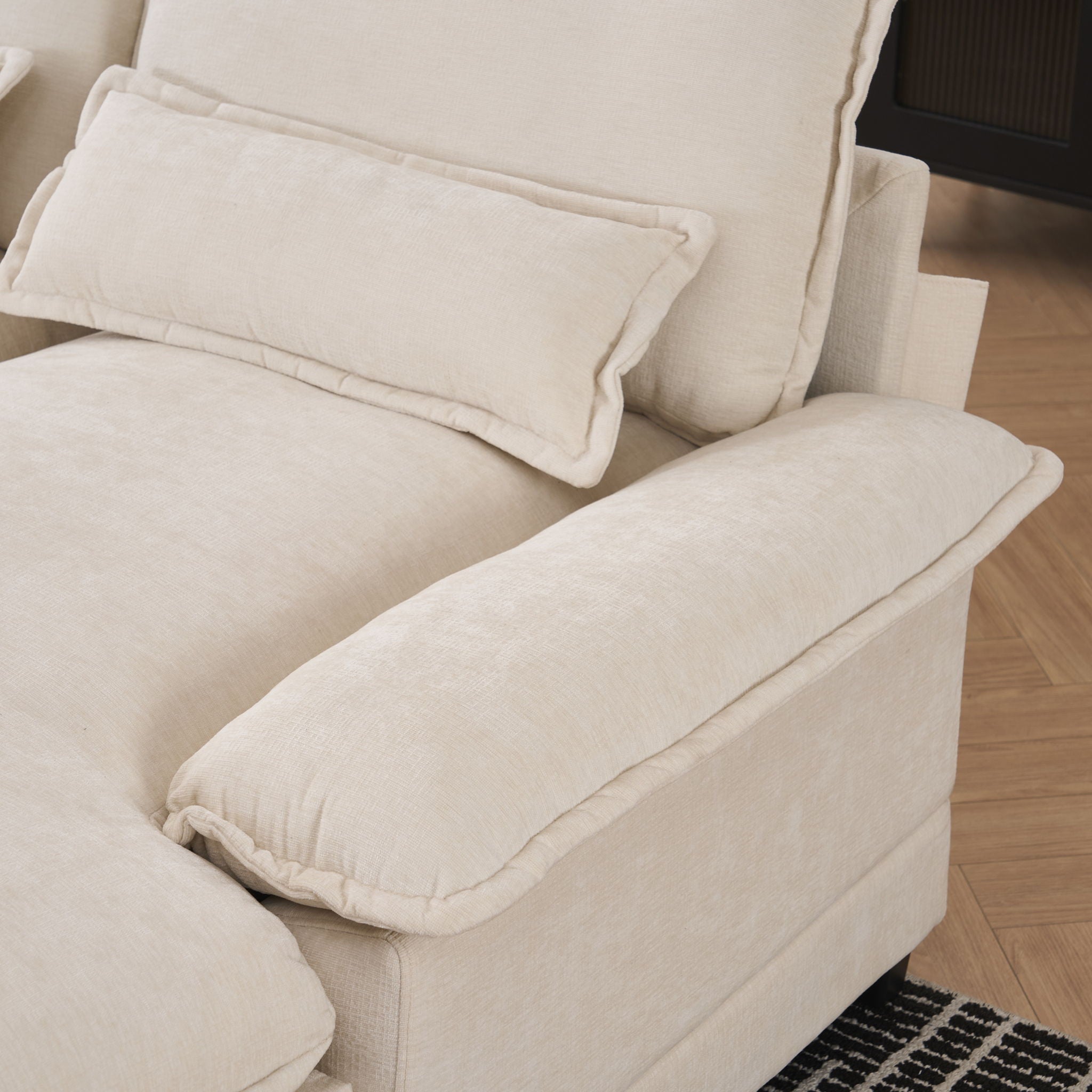 U Shaped Sofa With Console, Cupholders, USB Ports, 6 Seat, Bronzing Suede &