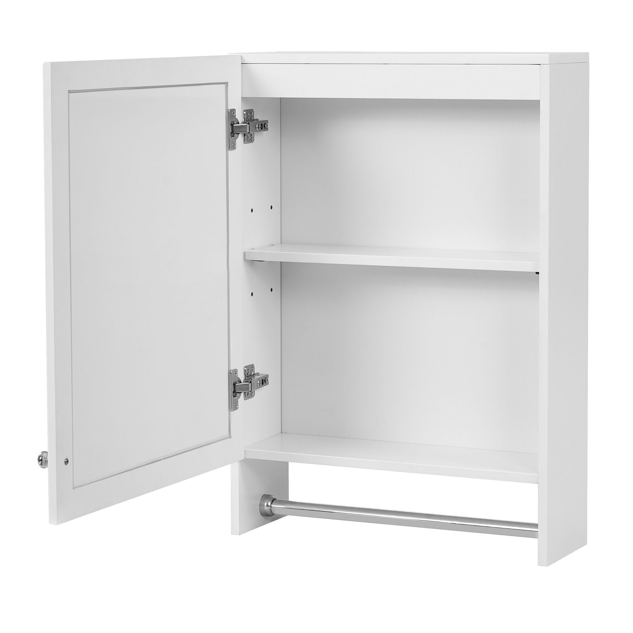 3 In 1 Wall Mounted Bathroom Mirror Cabinet With Adjustable Shelf, Soft Close Door, Mirror & Towel Bar - White