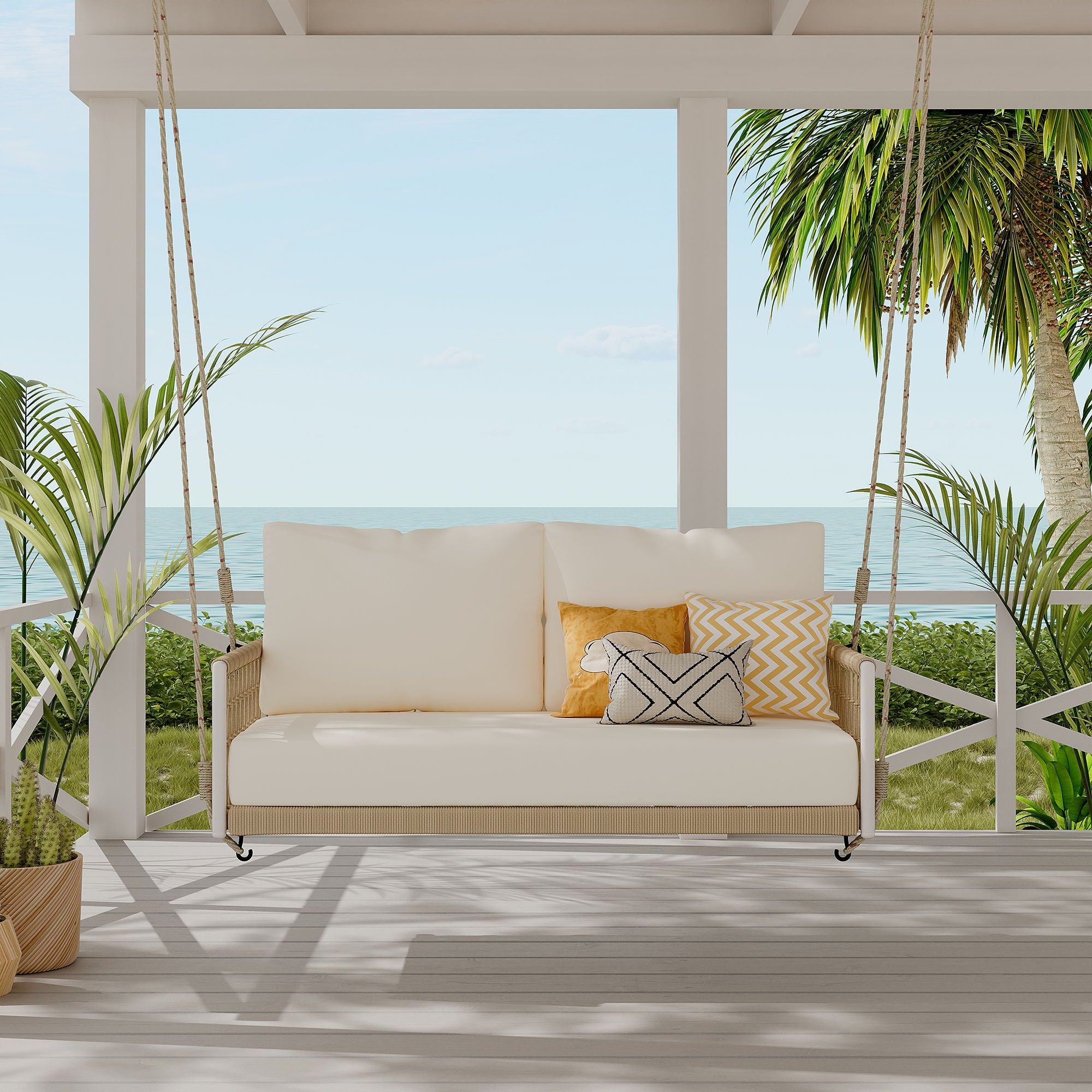 Outdoor Swing Sofa With Soft Cushions For Patio - Beige