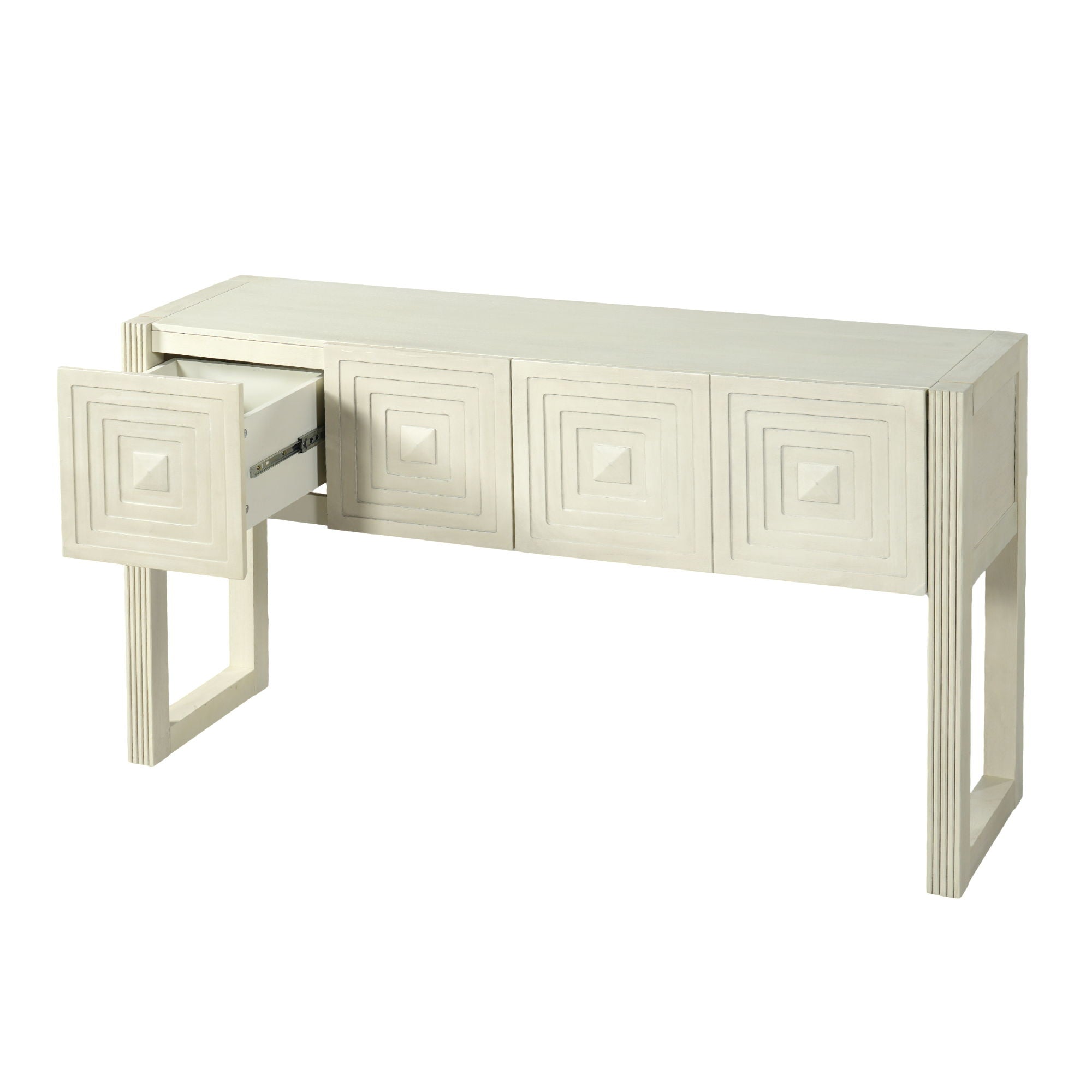 Geometric Carved Console Table With 3 Soft Close Drawers