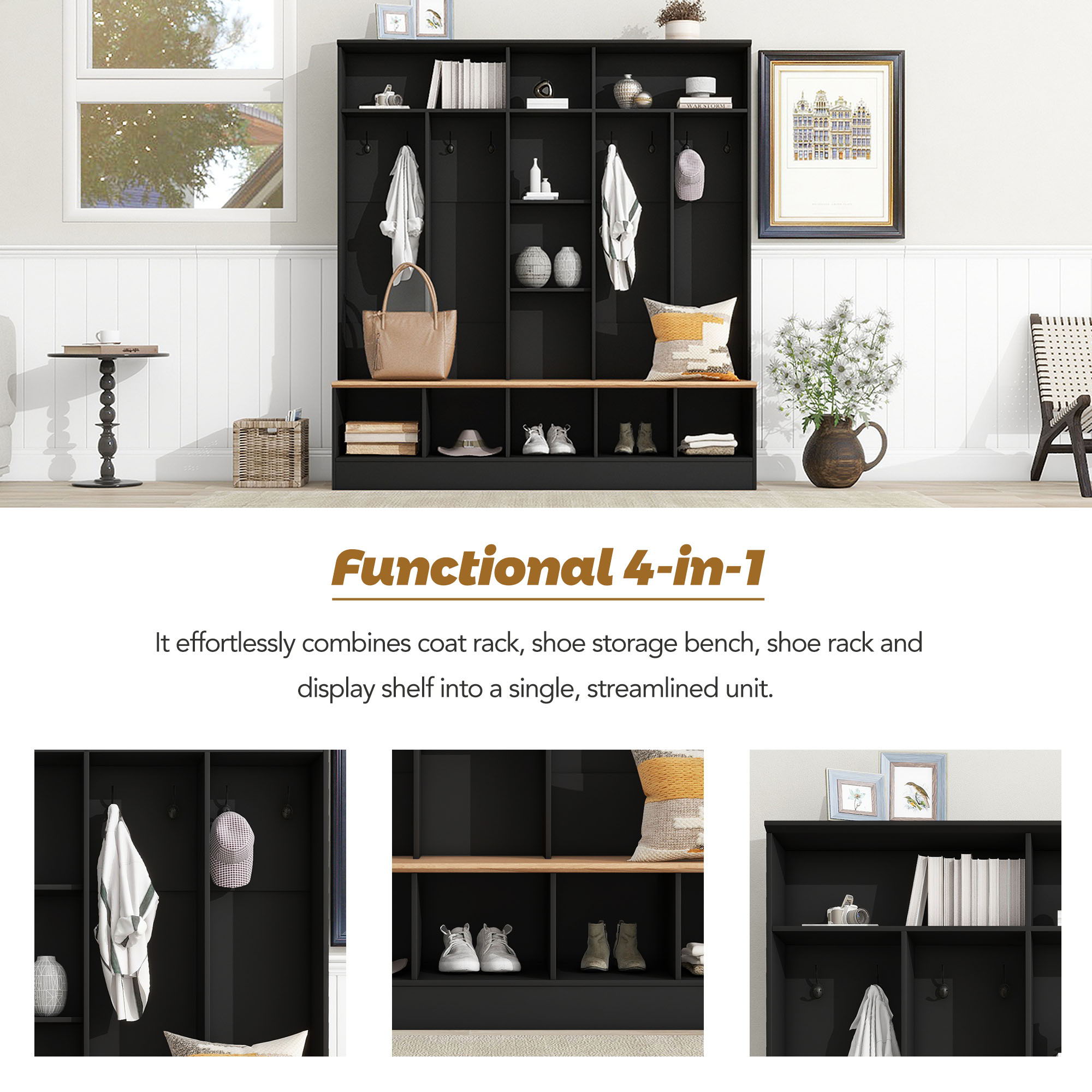 Minimalist Shoe Cabinet With Cube Storage & Shelves