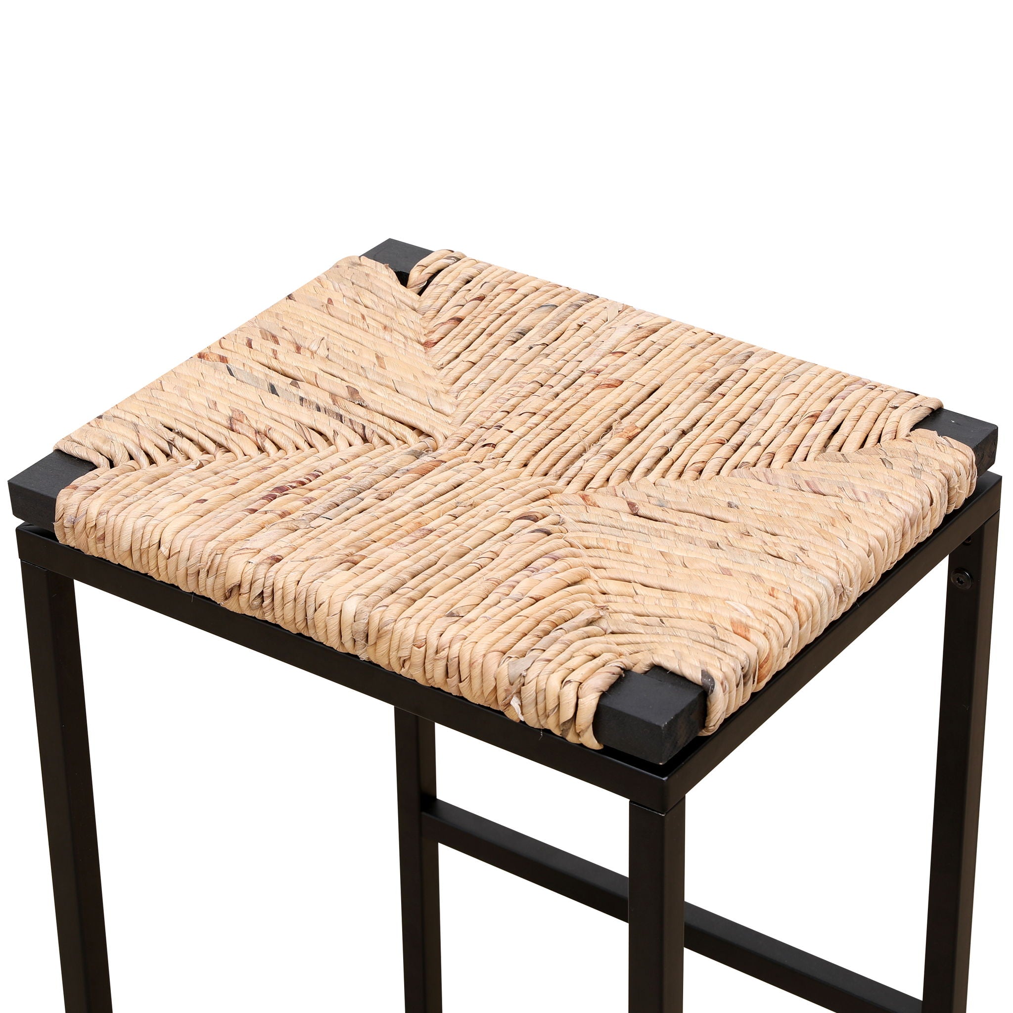 25" Height Backless Water Hyacinth Woven Bar Stools With Footrest (Set of 2) - Natural