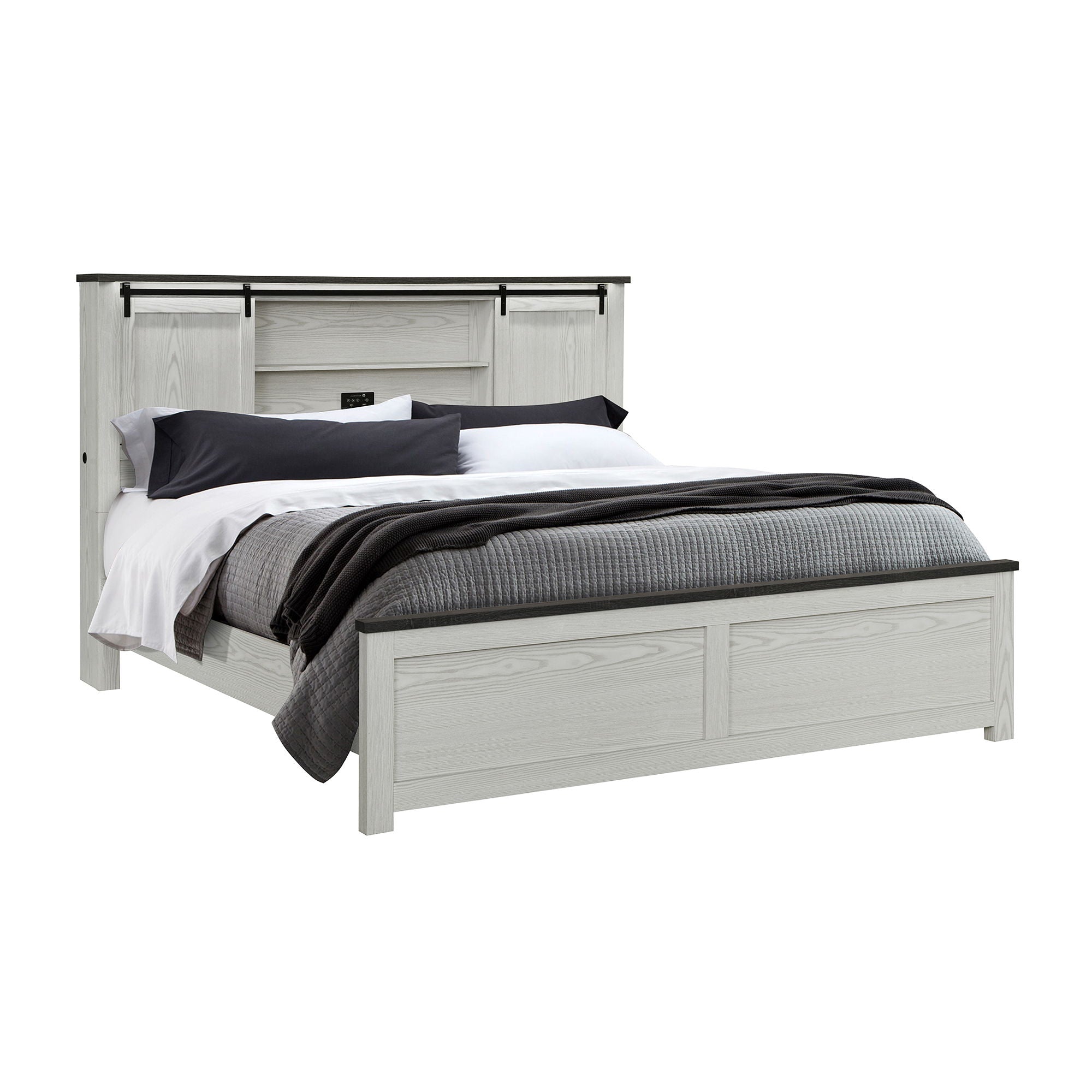 Avery - King Bedroom Set With Bookcase Headboard, Low Profile Bed, Spacious Drawers - Beige