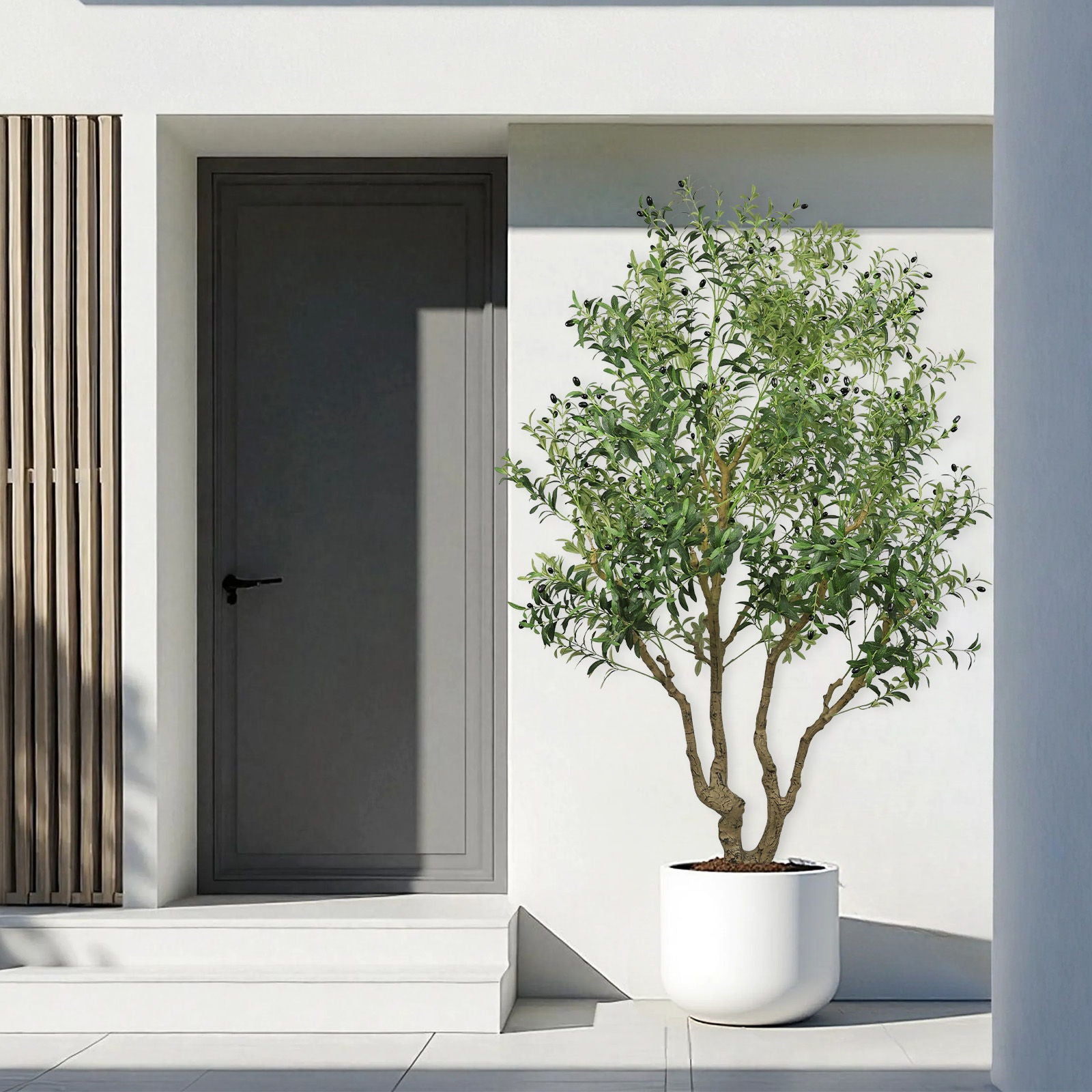 Tall Artificial Olive Tree Large Faux Potted Tree With Natural Trunk And Lifelike Olive Leaves And Fruit - Green