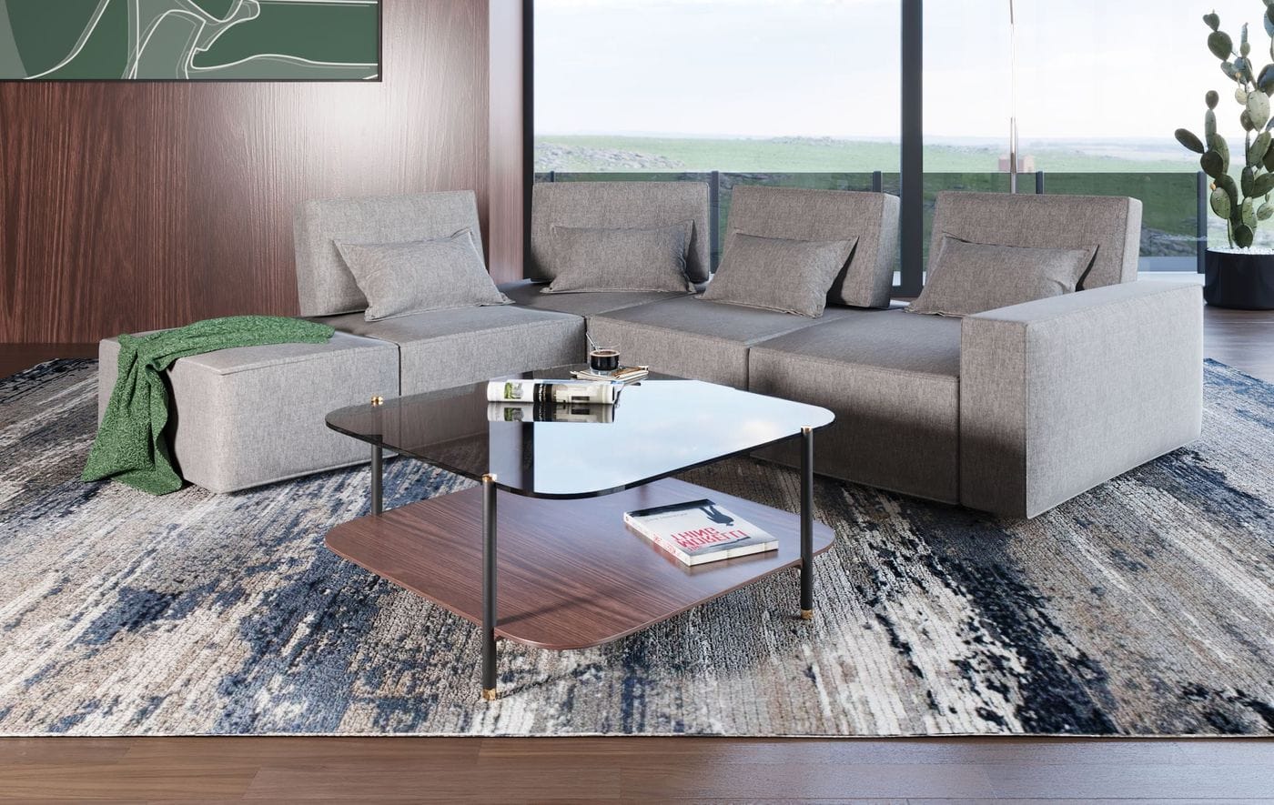 Divani Casa Chapel - Modern Light Grey Fabric Sectional Sofa + Ottoman