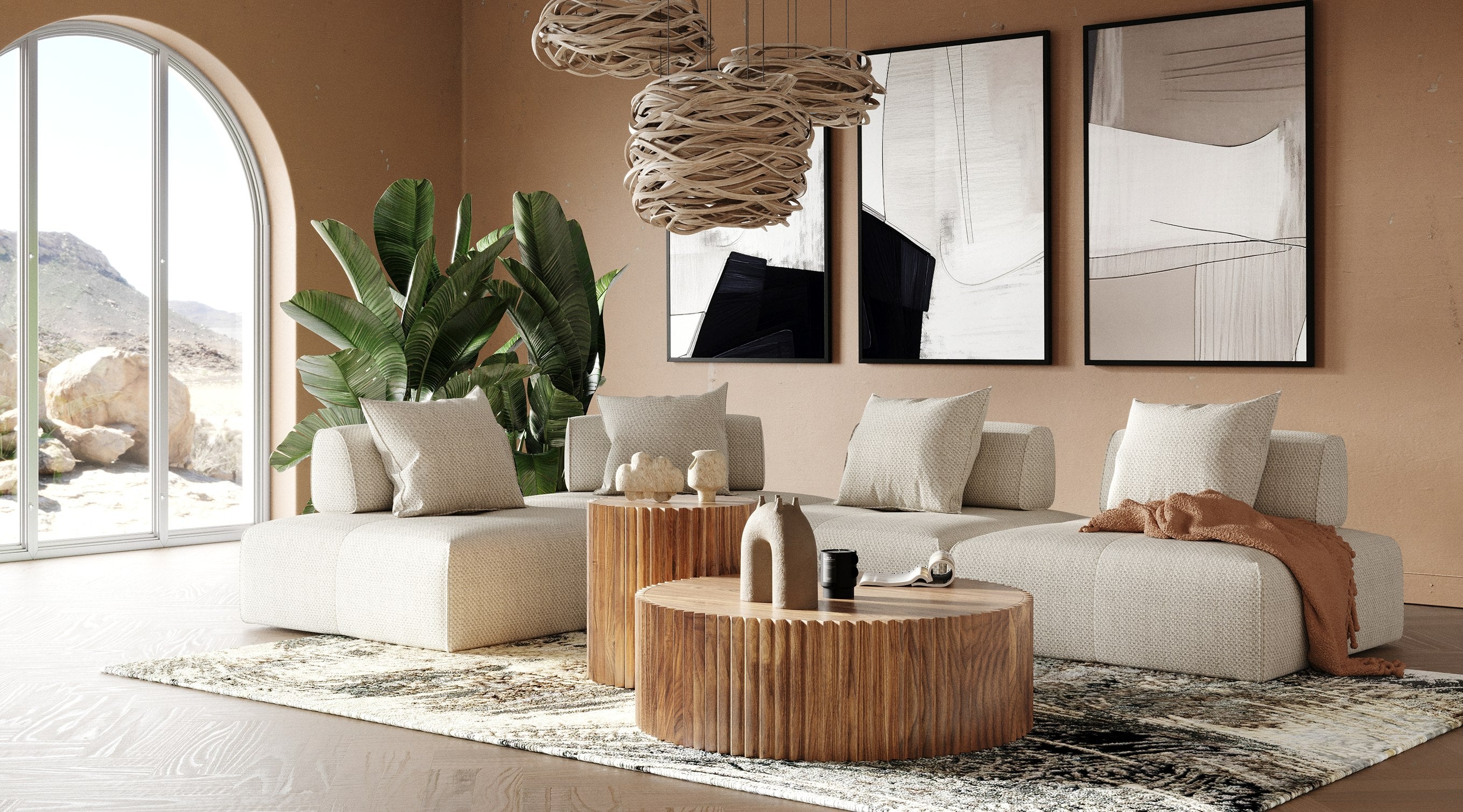 Divani Casa Mondo - Modern Modular Beige Fabric Sectional Sofa-4-Piece Sectional