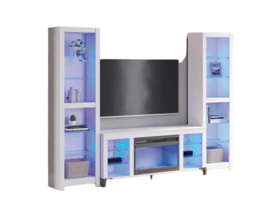 W2722 - TV Stand 59" L w/Fireplace (LED Lights) 3PC SET (TV Stand+2 Piers)