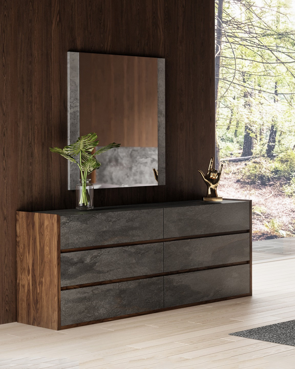 Nova Domus Rado - Modern Walnut & Volcanic Slate Bedroom set