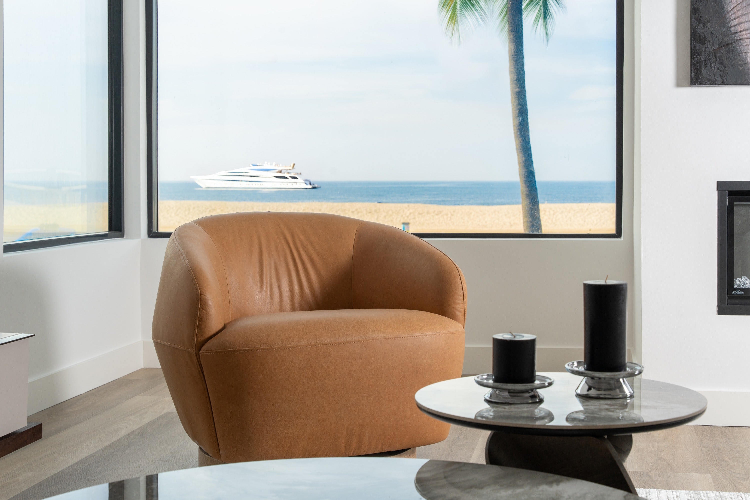 Divani Casa Agatha - Modern Tan Leather Swivel Accent Chair
