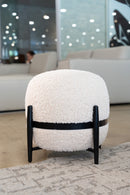 Divani Casa Fouston - Contemporary White Sherpa Pouf