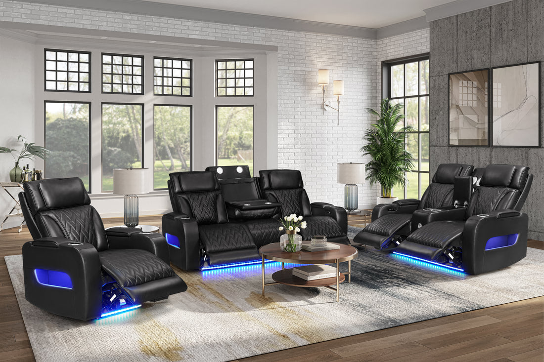 DUBAI 3PC Black Power Reclining Set ā FREE Rug or TV Included!