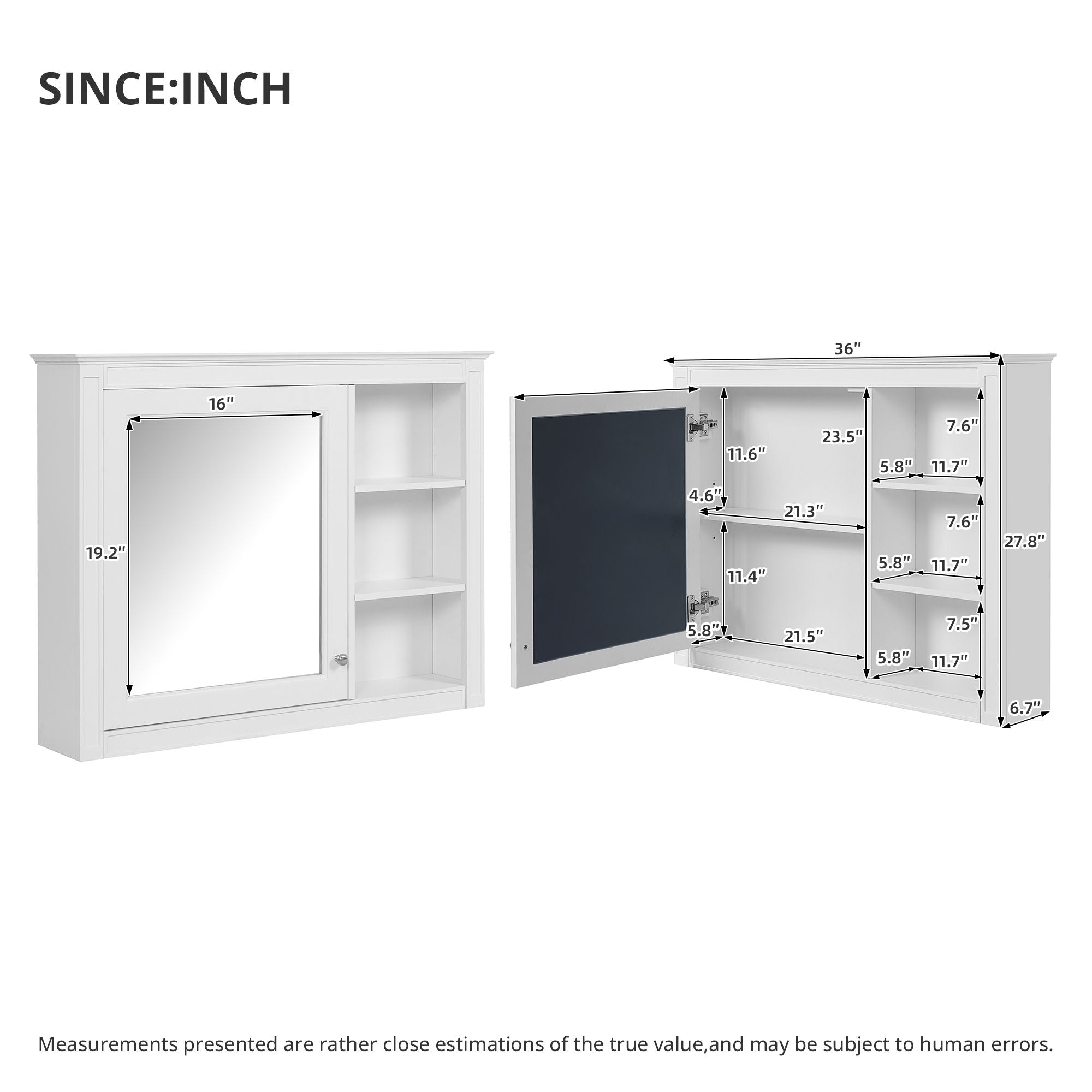 Wall Mounted Medicine Cabinet With Mirror, Adjustable Shelf - White