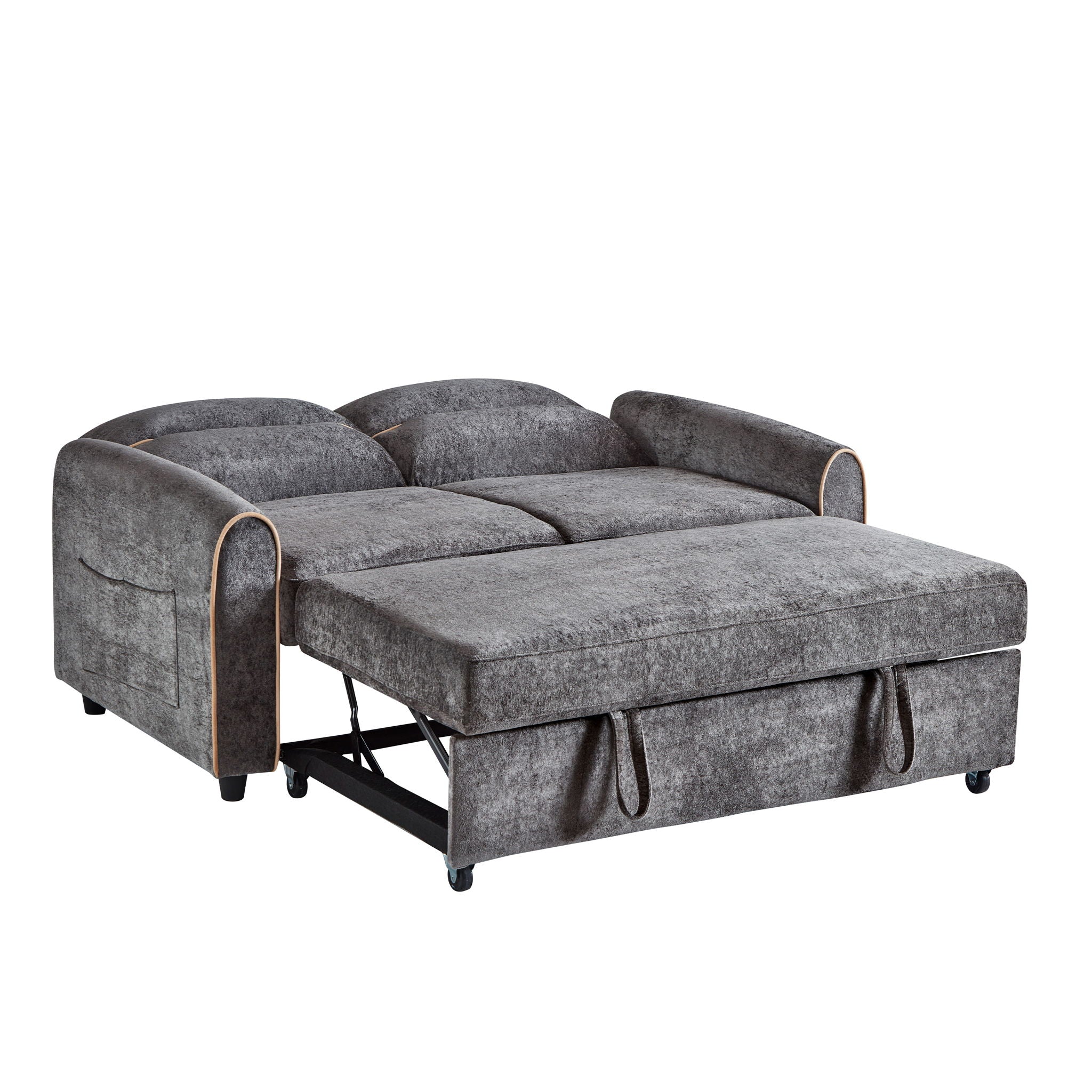 Pull Out Sofa Bed With Adjustable 3 Position Backrest, USB Charging Ports, Side Pockets