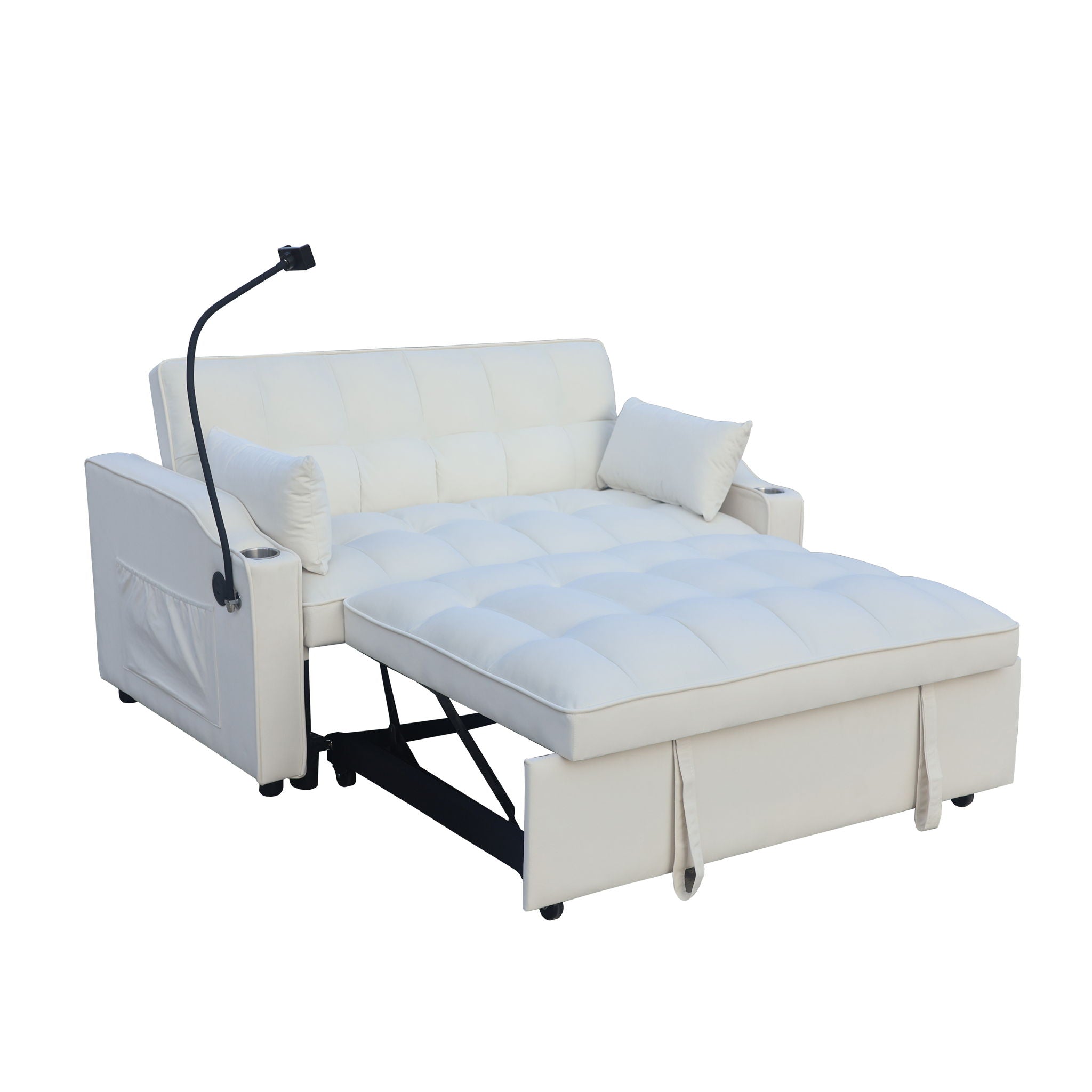Modern Loveseat Futon Sofa With Pullout Bed, Adjustable Reclining Backrest, Toss Pillows
