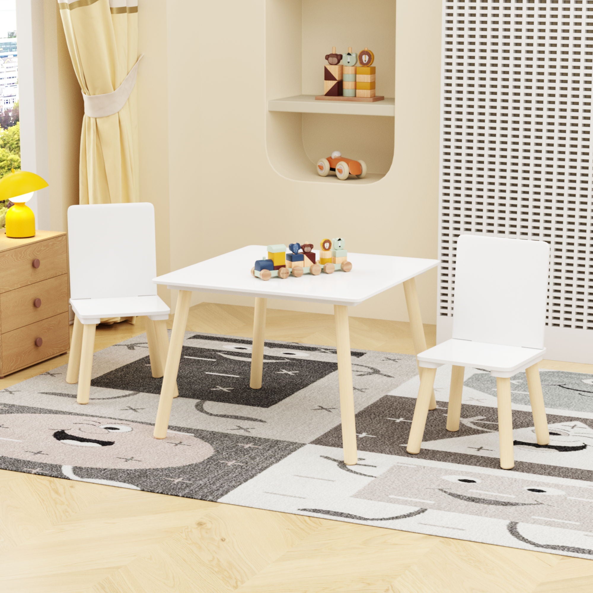 Kids Table And 2 Chairs Set, 3 Piece Toddler Activity Play - White