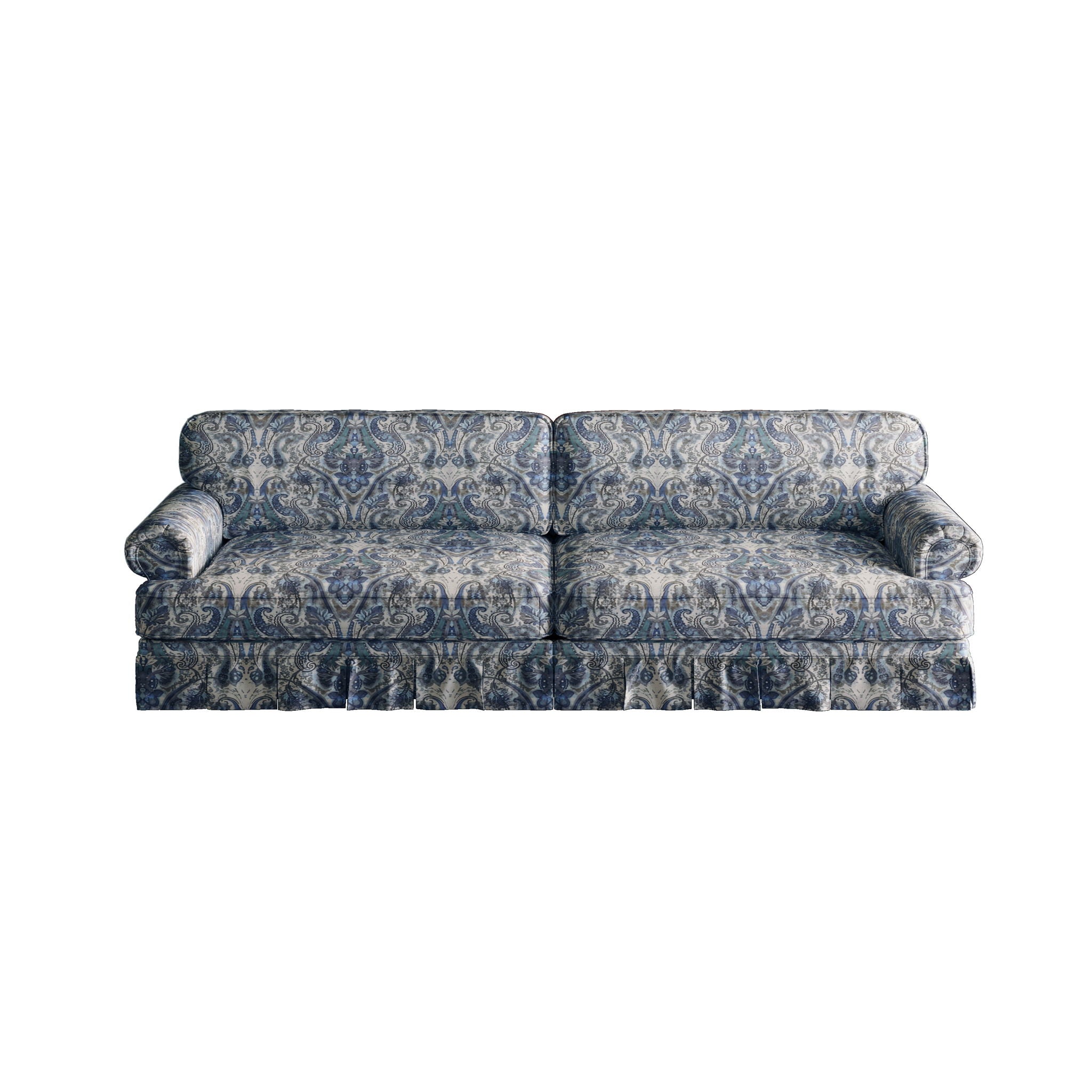 Luxuriously Comfortable Cloud Couch Sofa With Elegant Rolled Arms & Pleated Skirt Design