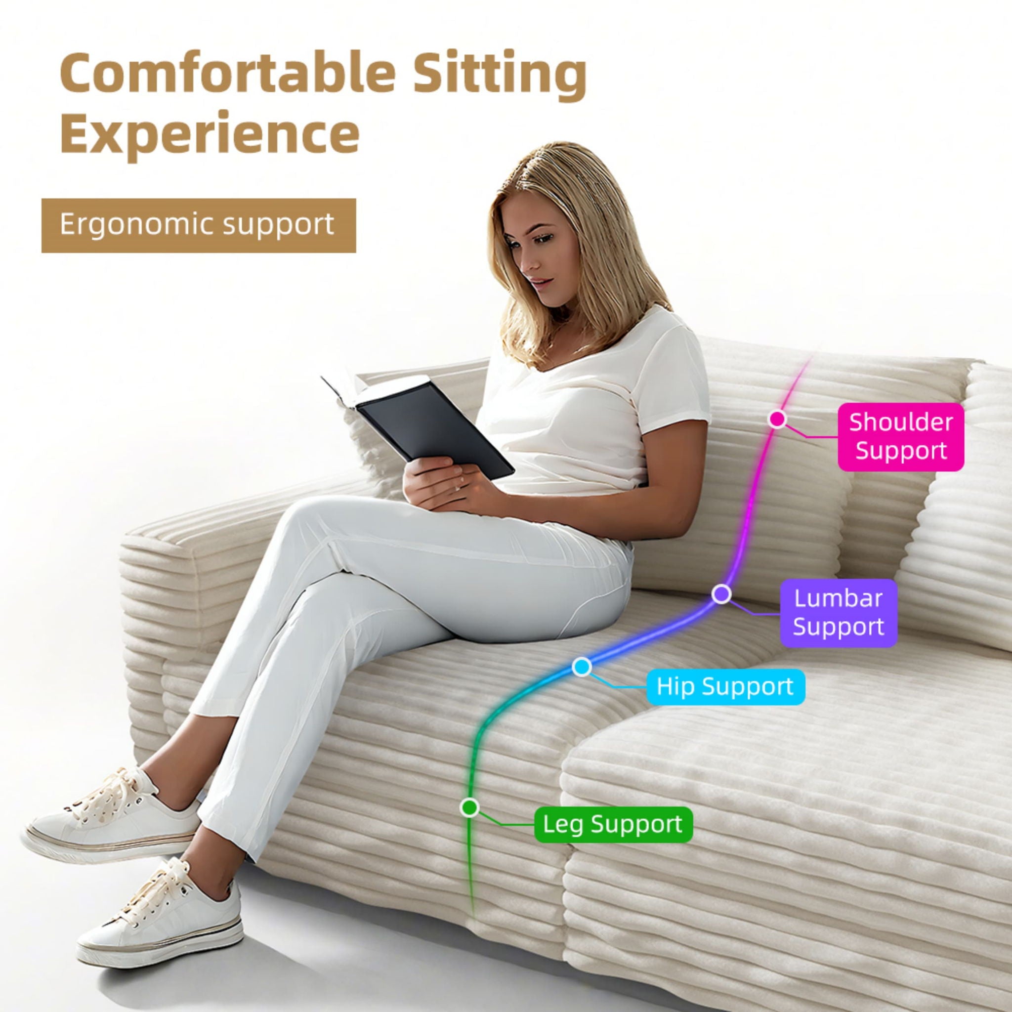 4 Seat Sofa, Modern Comfy Upholstered Sofa Cloud Couch, Deep Seat Couches With Soft Pillows