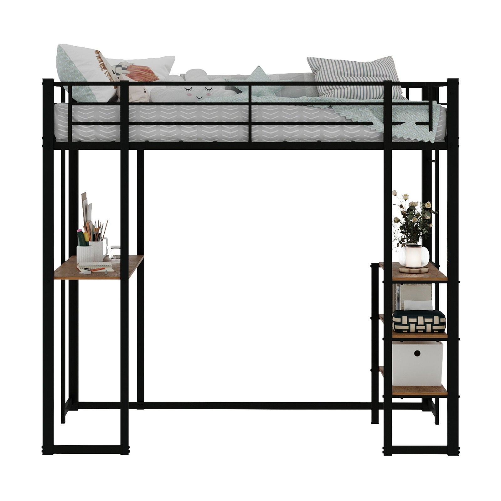 Bunk Bed With L-Shaped Desk And Dual Side Stairs