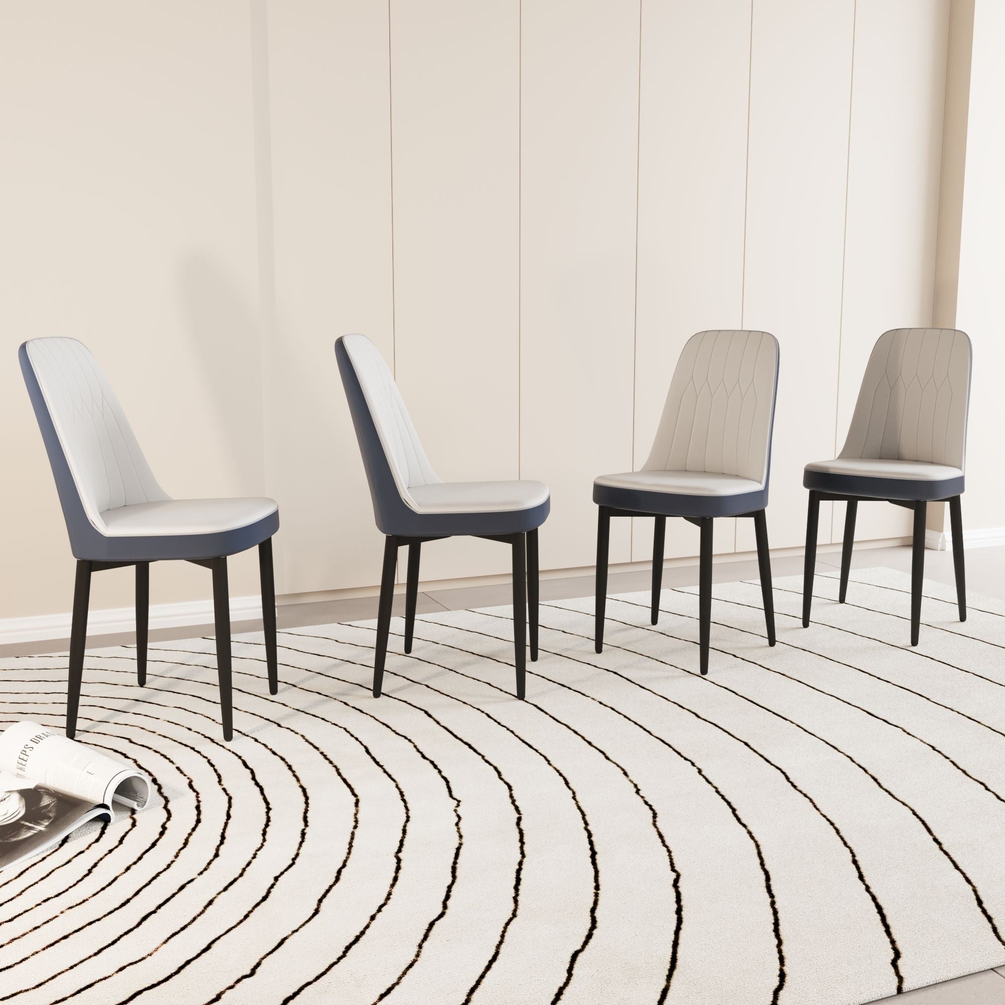 Modern Dining Chair With Cushions And Metal Legs