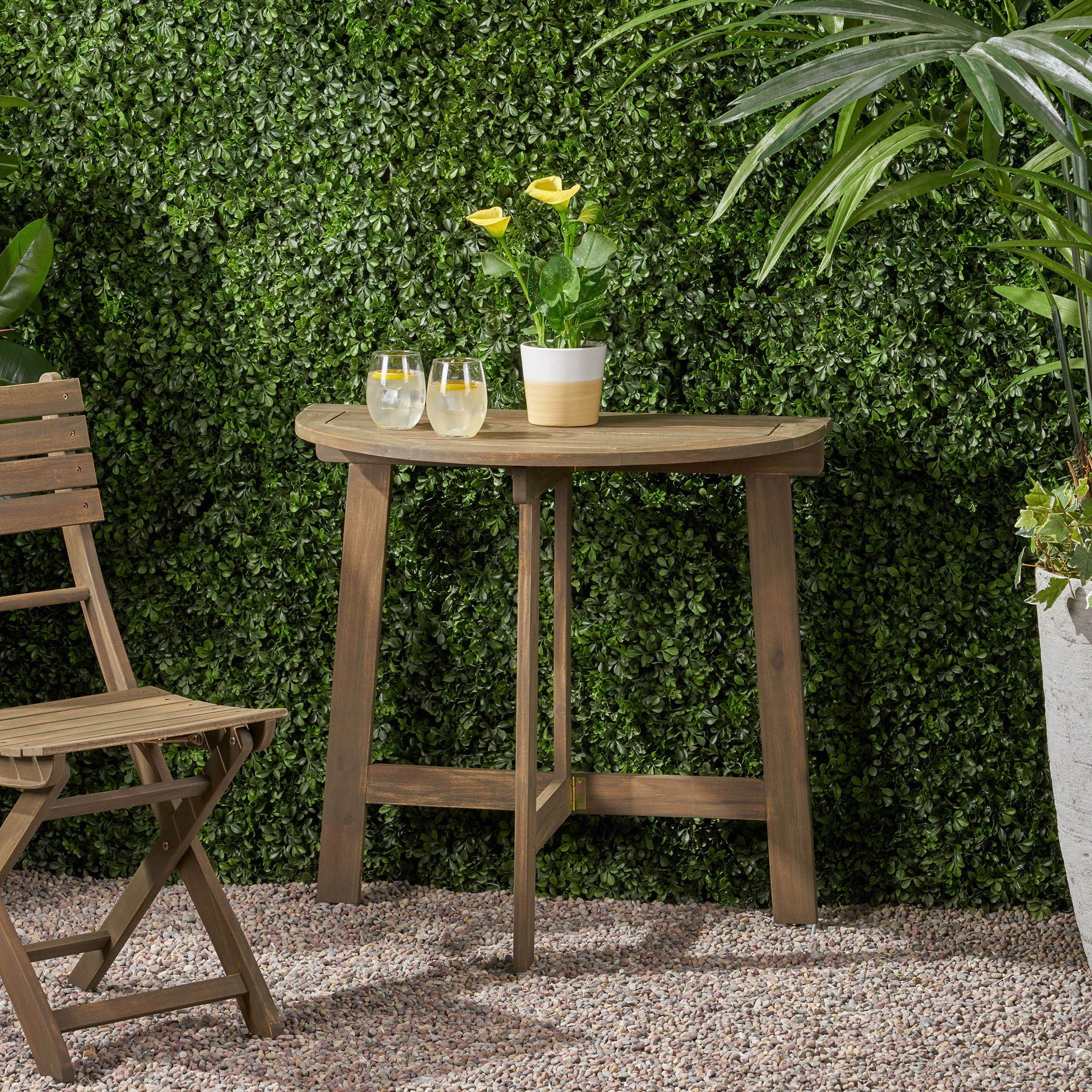 Outdoor Half Round Folding Acacia Wood Bistro Table