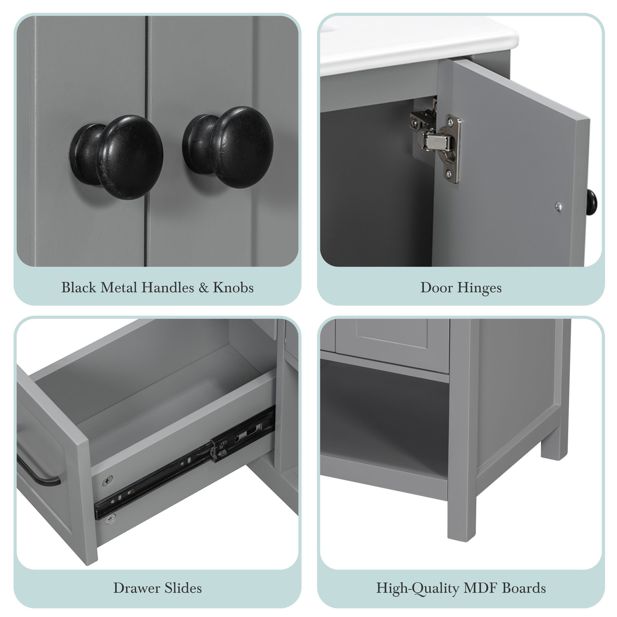 Bathroom Vanity With Sink Top, Bathroom Vanity Cabinet With 2 Doors And 2 Drawers, Open Shelf