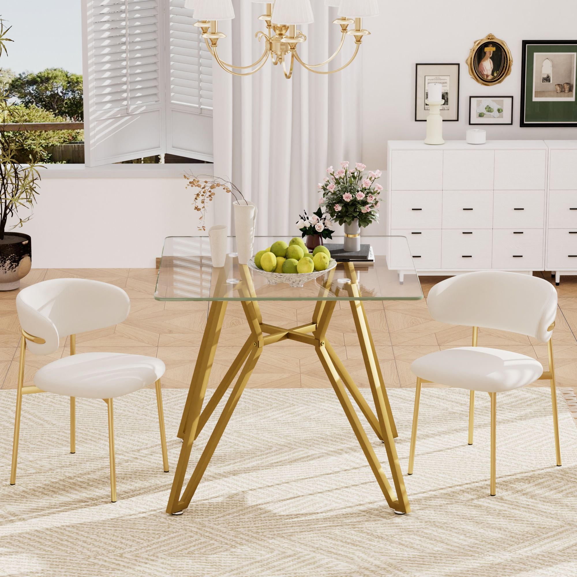 Modern Glass Dining Table With Metal Legs