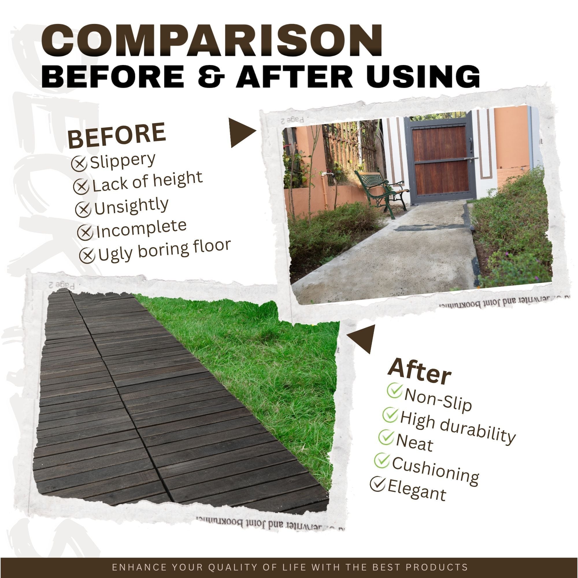 Acacia Hardwood Interlocking Deck Tiles, Striped Pattern