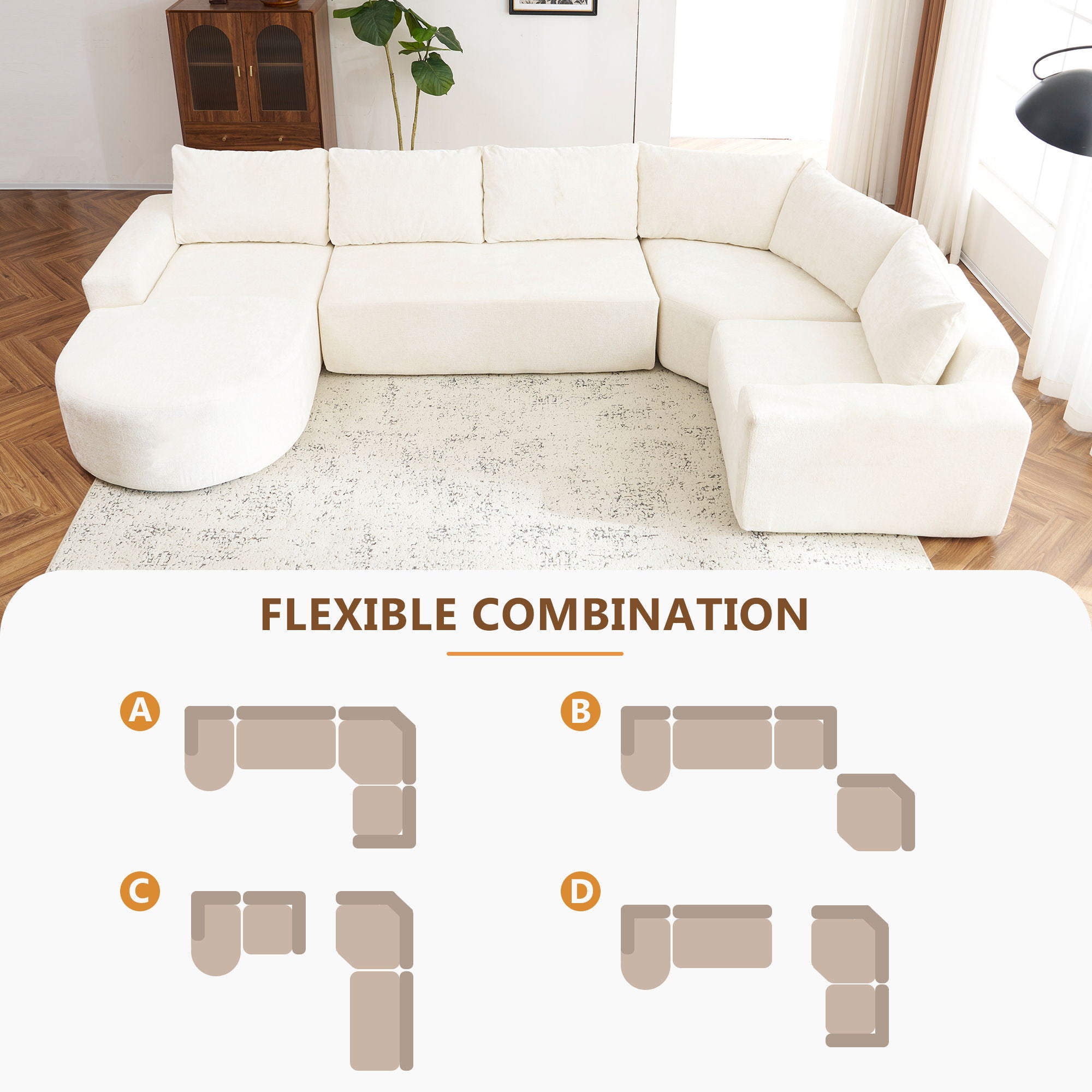 U-Shaped Oversized Modular Cloud Sectional Sofa With Deep Seat For Living Room