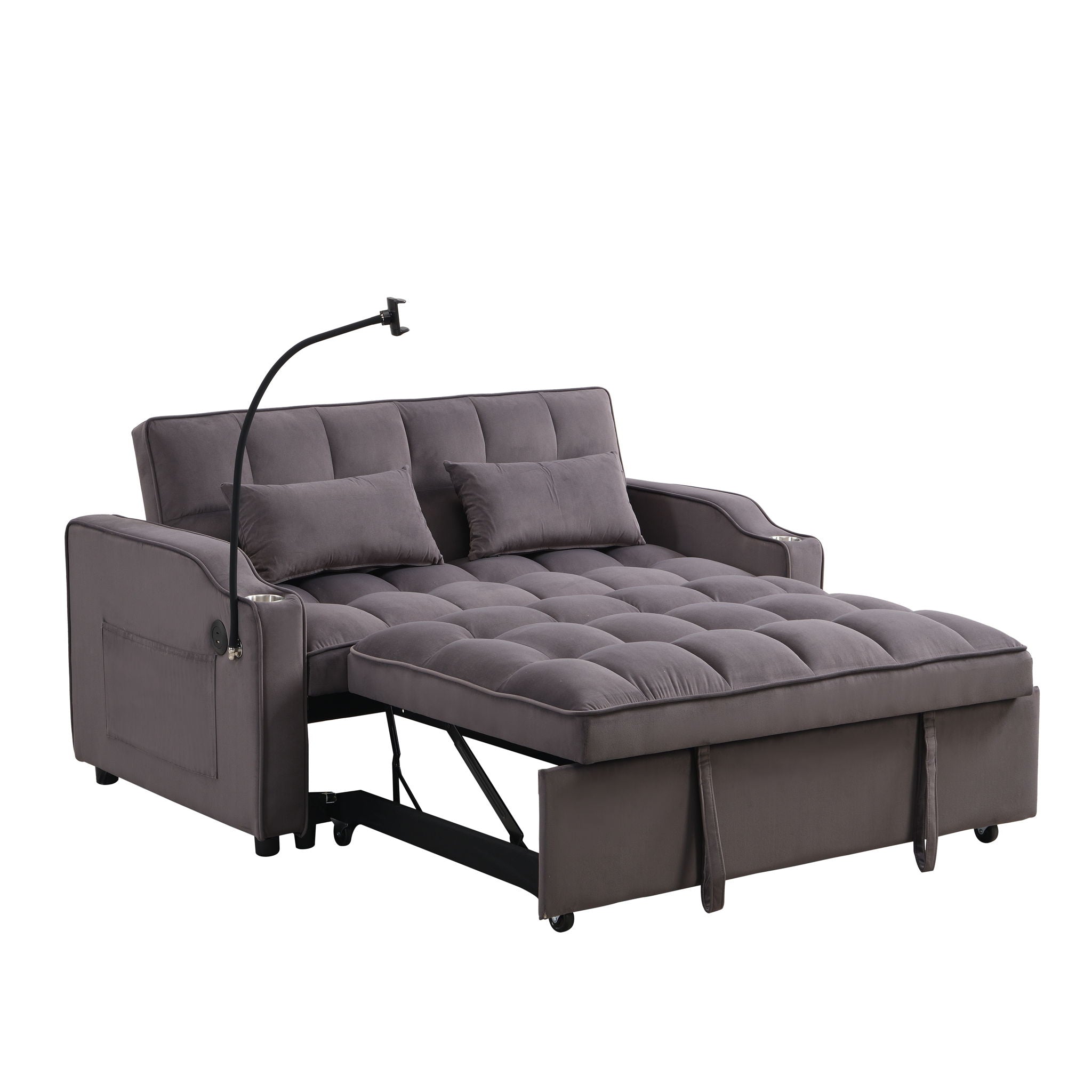 Modern Loveseat With Pullout Bed, Adjustable Reclining Backrest