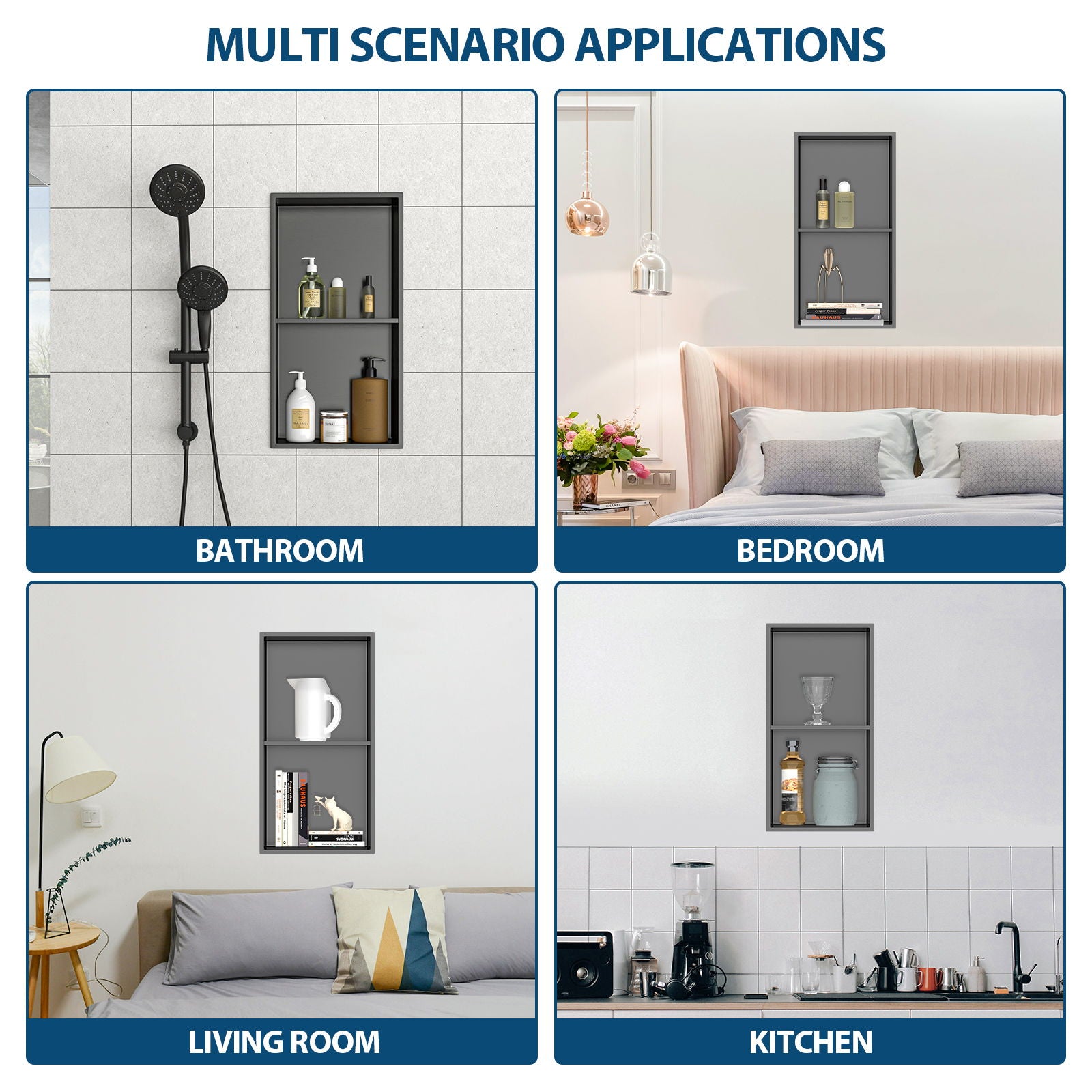 Modern Stainless Steel Shower Niche Double Shelf For Bathroom
