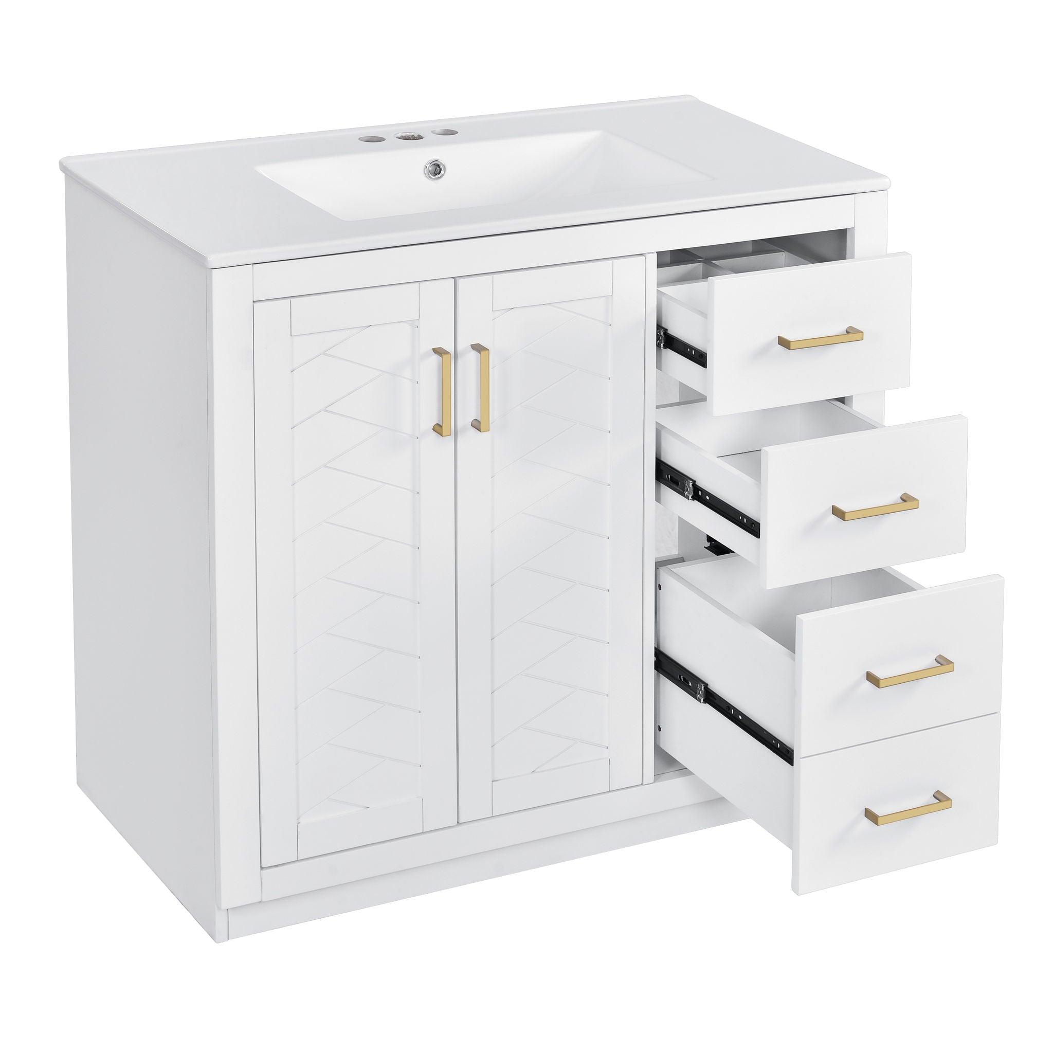 Bathroom Vanity With Sink Combo, Storage Cabinet, Freestanding Set With 3 Drawers & Soft Closing Doors