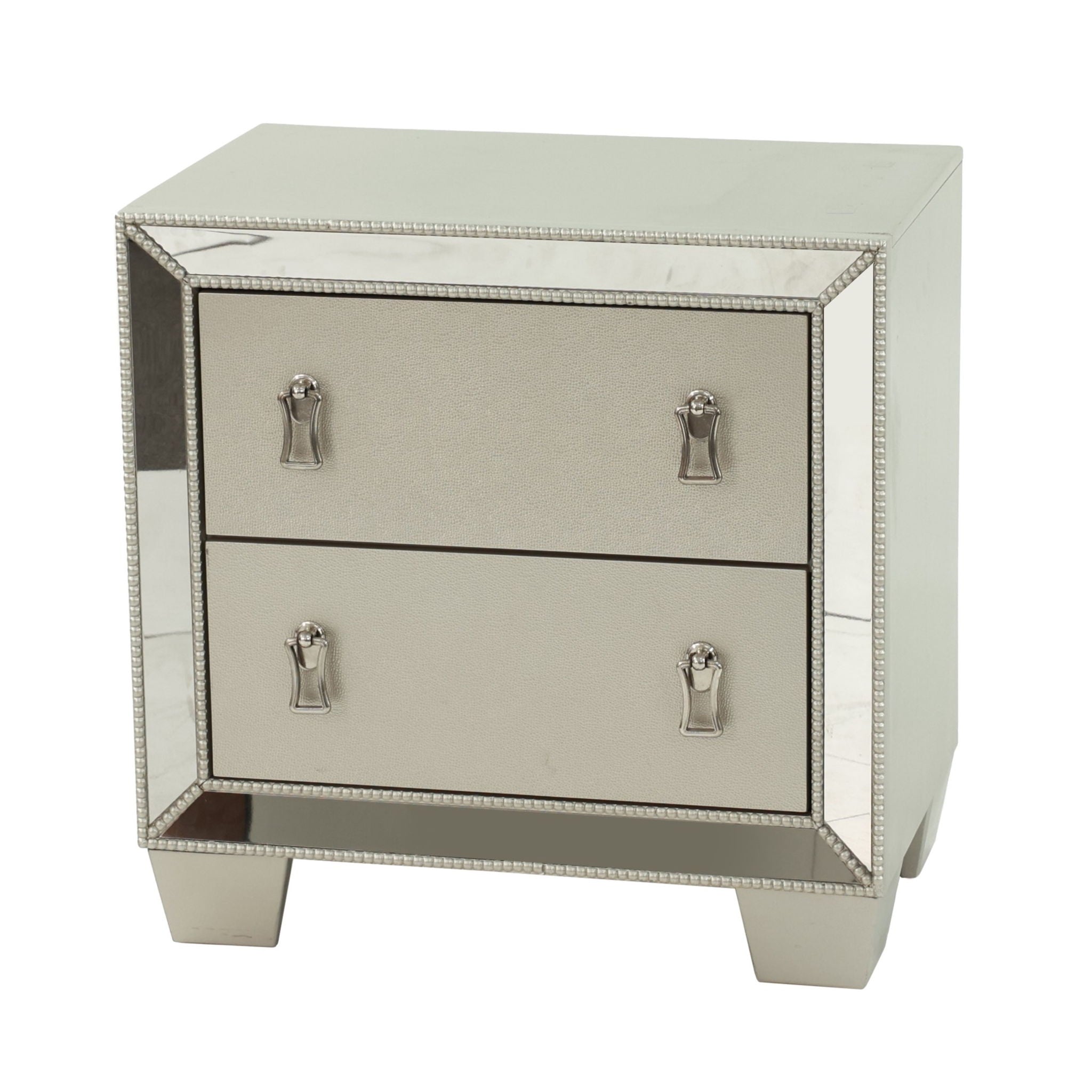 Nightstand With 2 Drawers And Mirror Accent - Silver