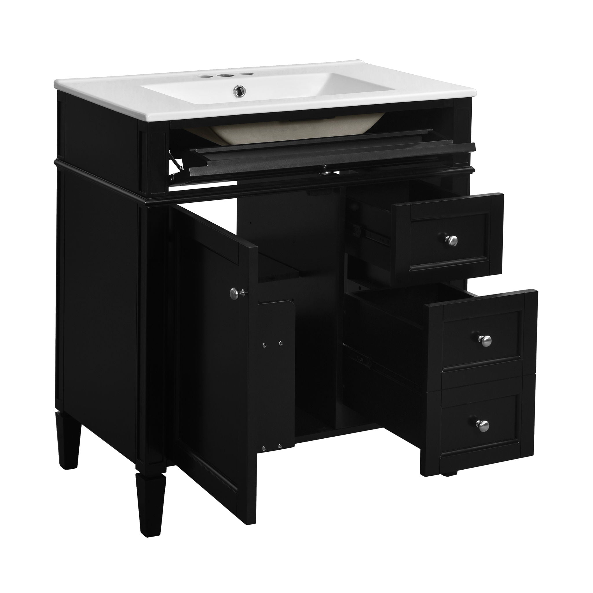 Bathroom Vanity With Top Sink, 2 Drawers & Tip Out Drawer