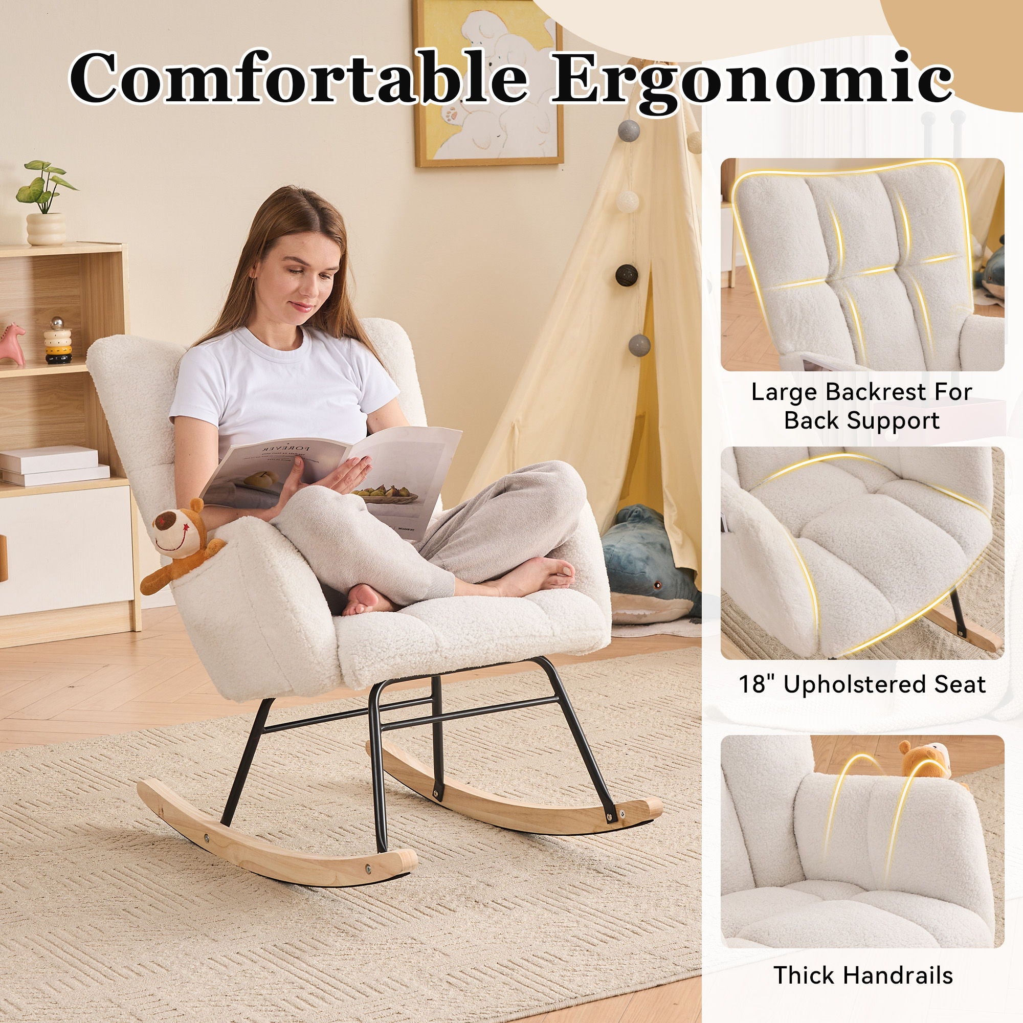 Rocking Gilder Chair For Living Room - Ivory