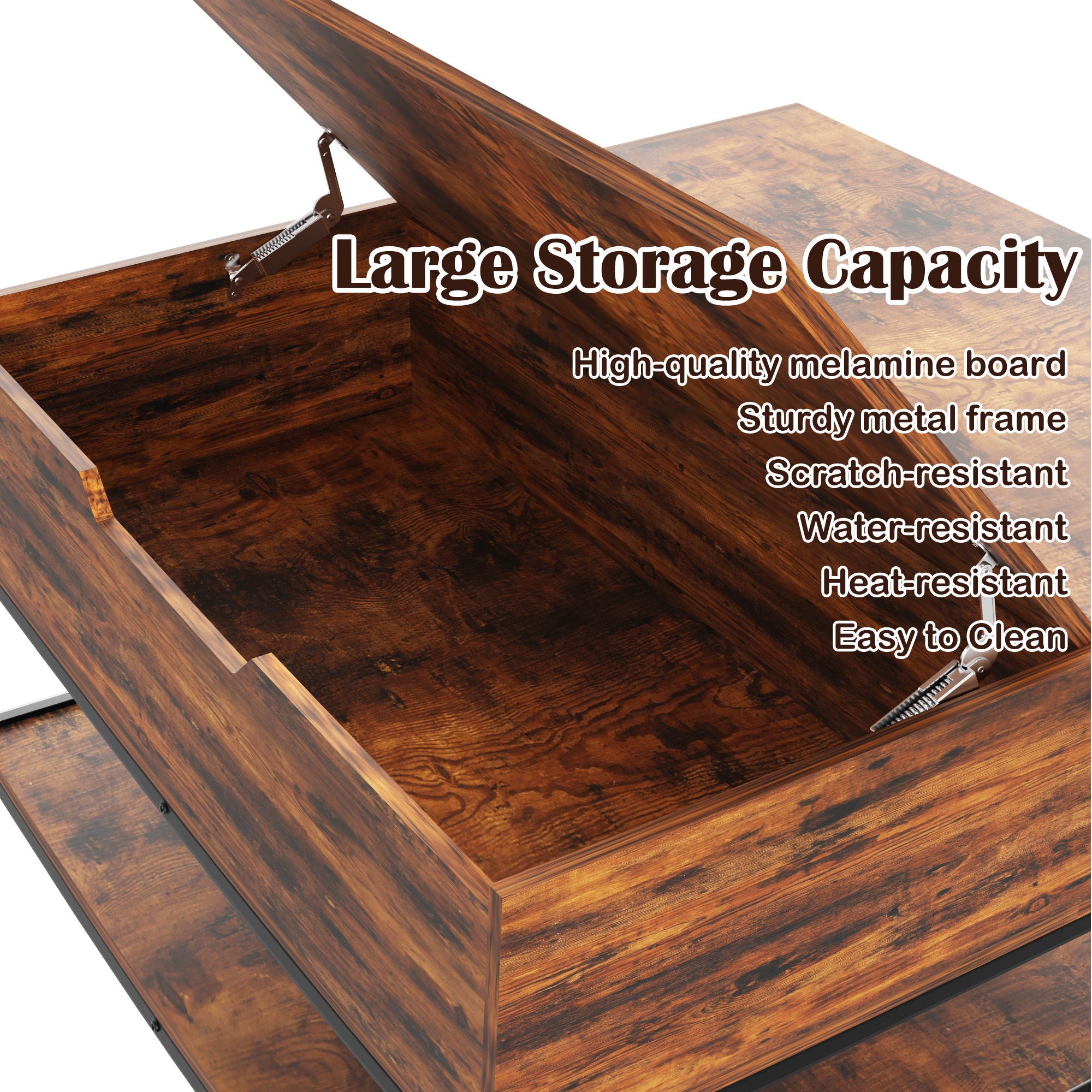Flip-Top Coffee Table With Storage Lift-Top Design With Hidden Compartment - Black