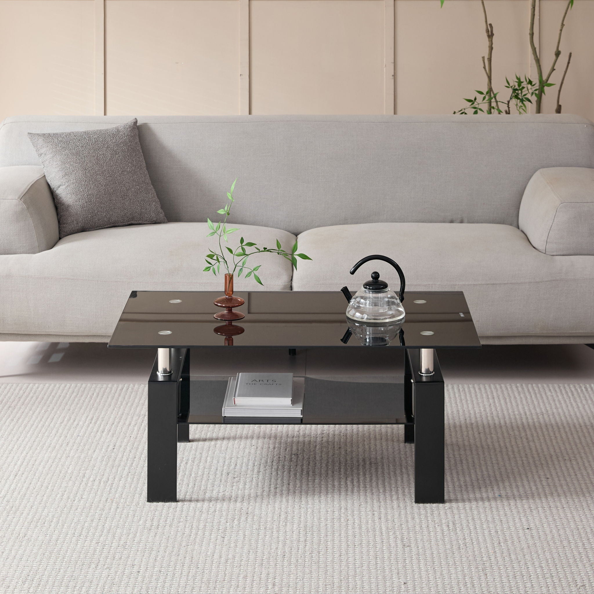 Tempered Glass Table With Storage