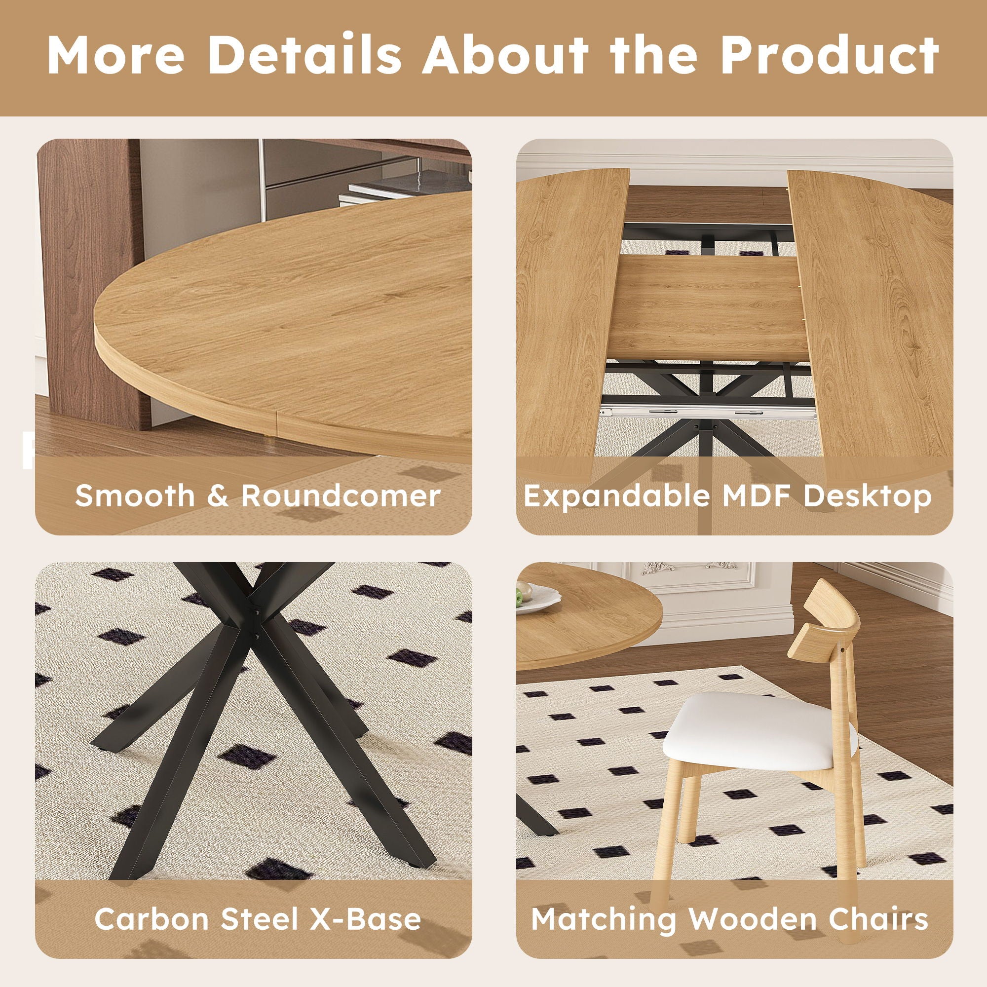 Modern Extendable Round Dining Table Set, Table With Chairs