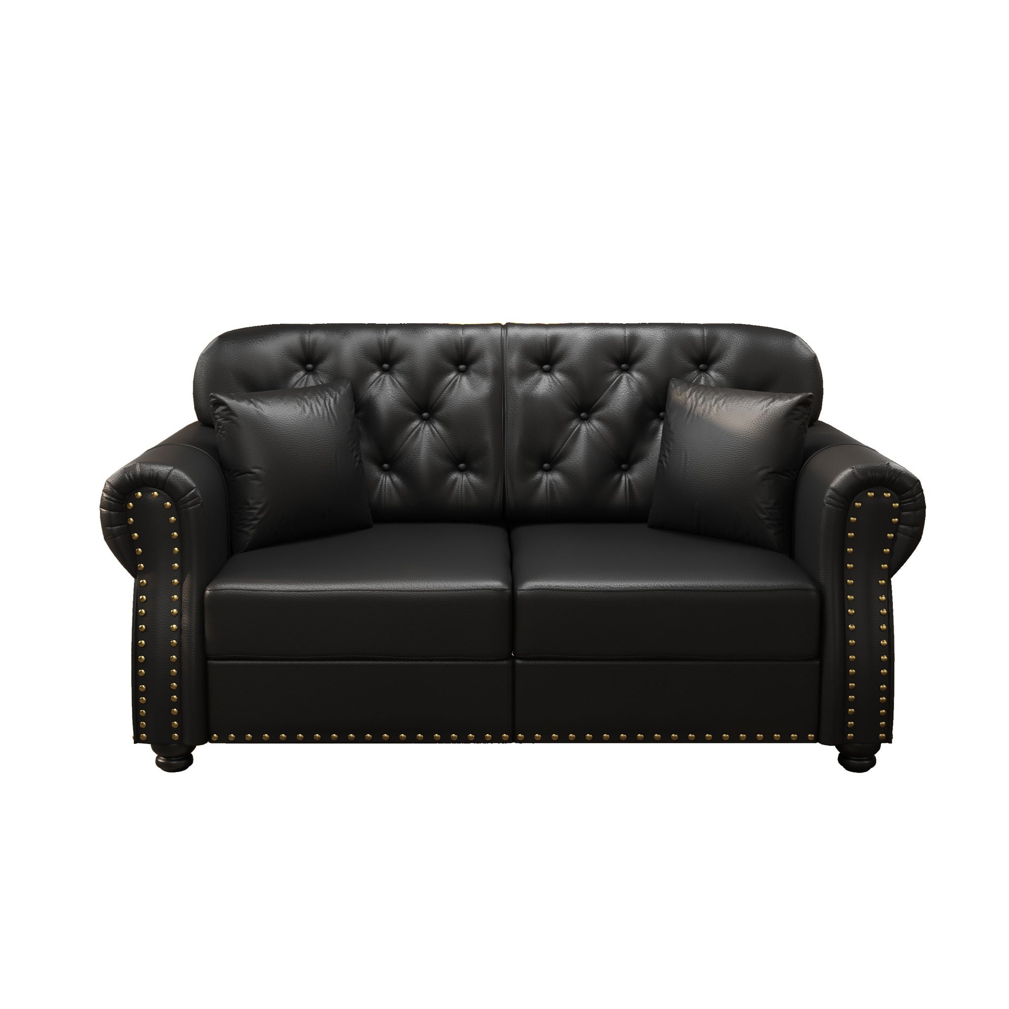 Upholstered Sofa With Nailhead Trim, Rolled Armrests With Ottoman