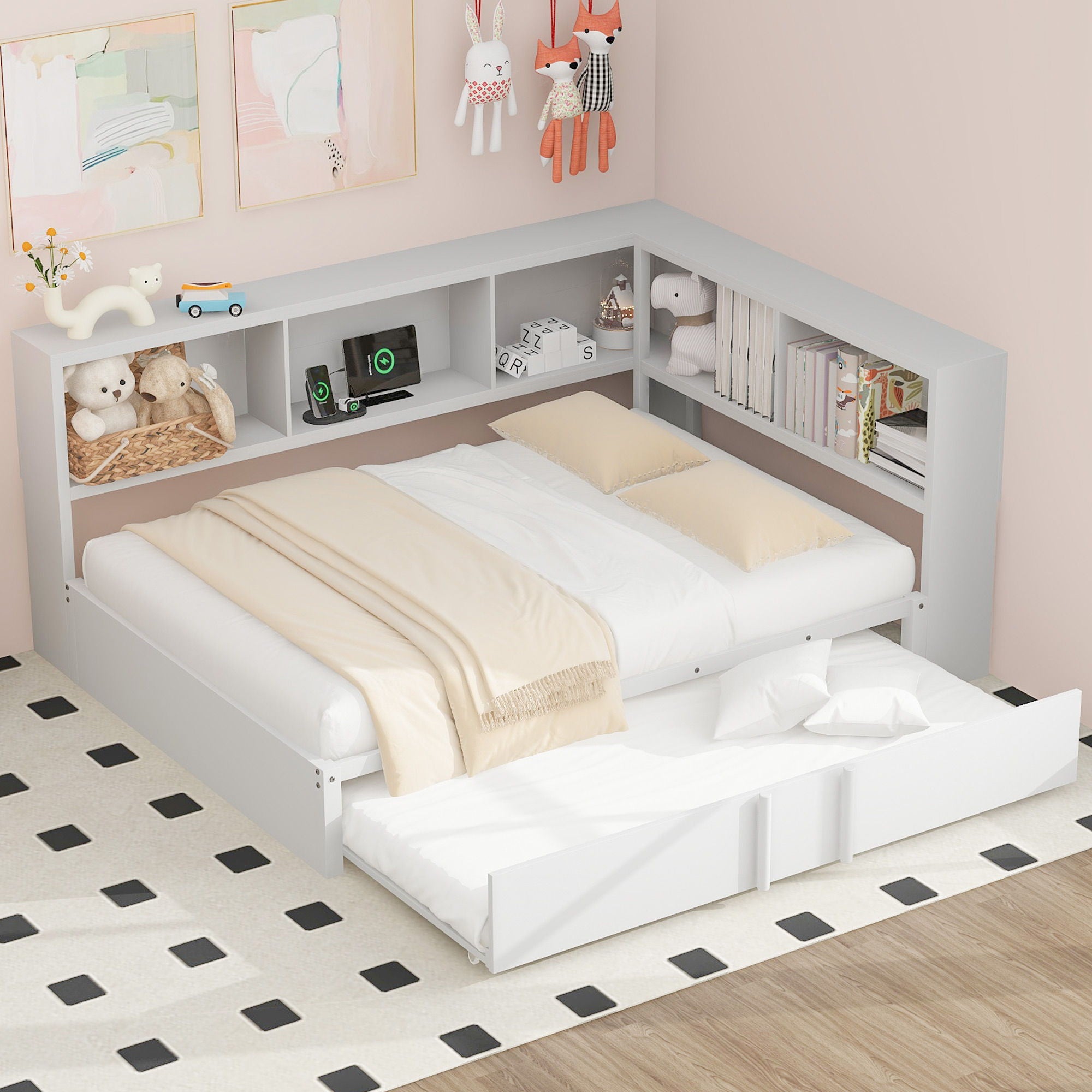 Daybed With Trundle, Storage Cabinets And USB Ports