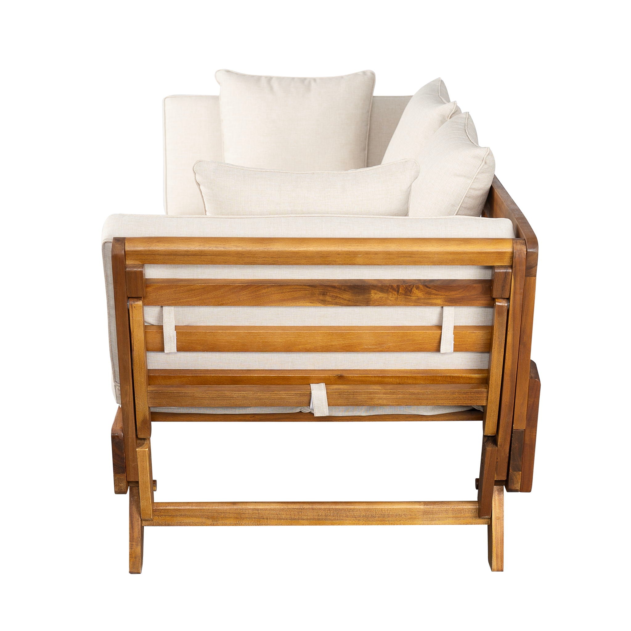 Outdoor Patio Daybed Sofa, 3 Seat Sofa With Foldable Arm 4 Back Pillows