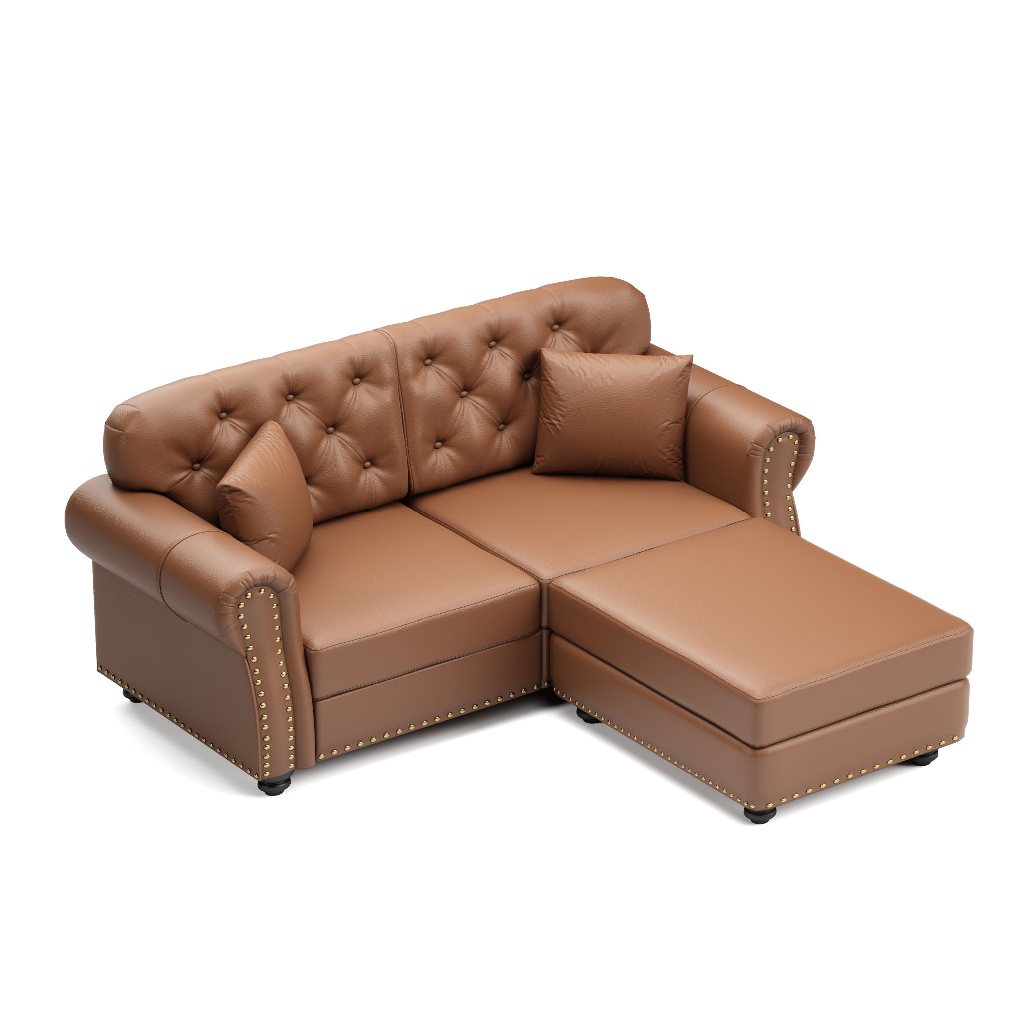 Upholstered Sofa With Nailhead Trim, Rolled Armrests With Ottoman