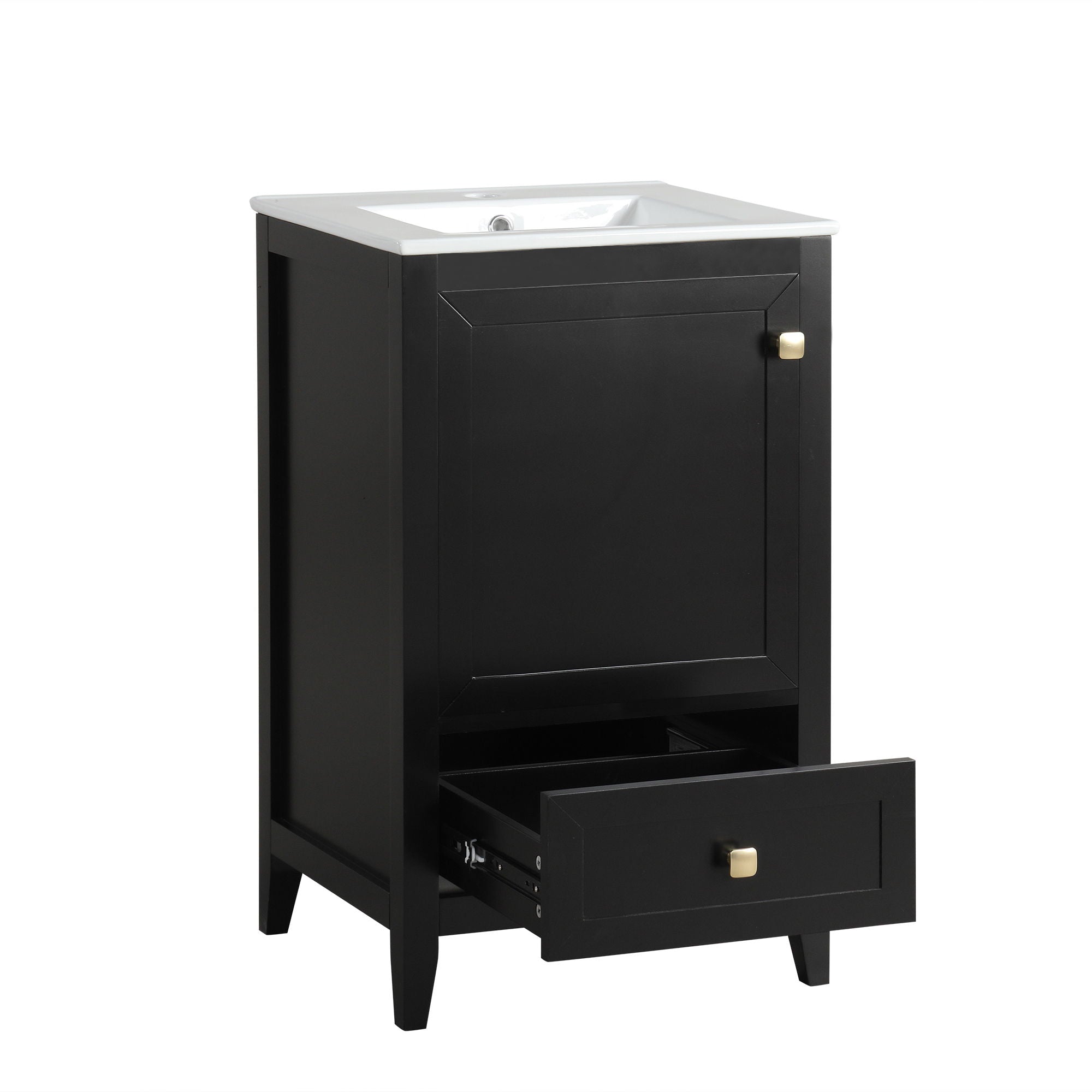 20" Bathroom Vanity With Sink Cabinet With Soft Closing Door, Drawer & Storage Rack - Black