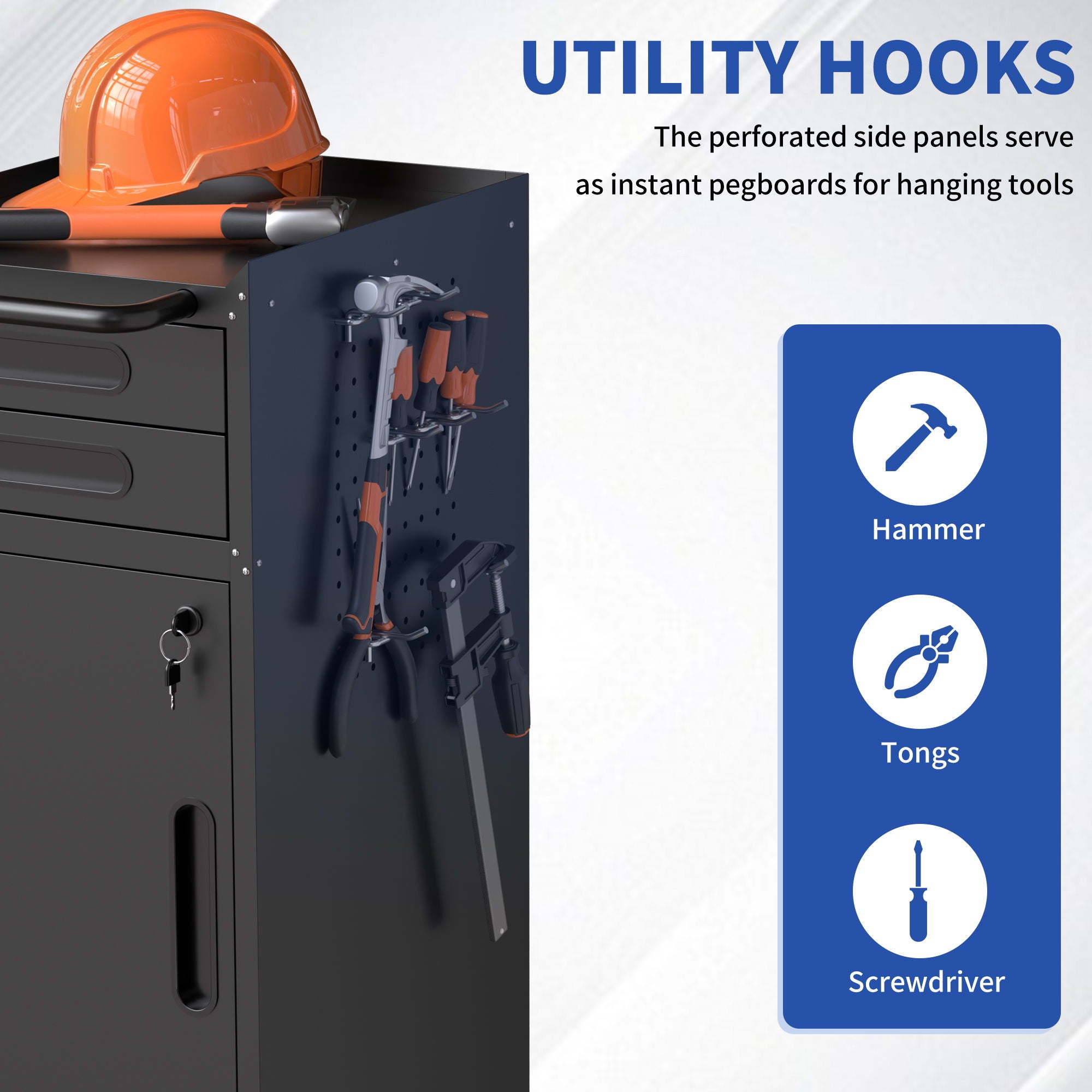 Rolling Tool Cabinet Heavy Duty Garage Storage With Lockable Doors & Drawers